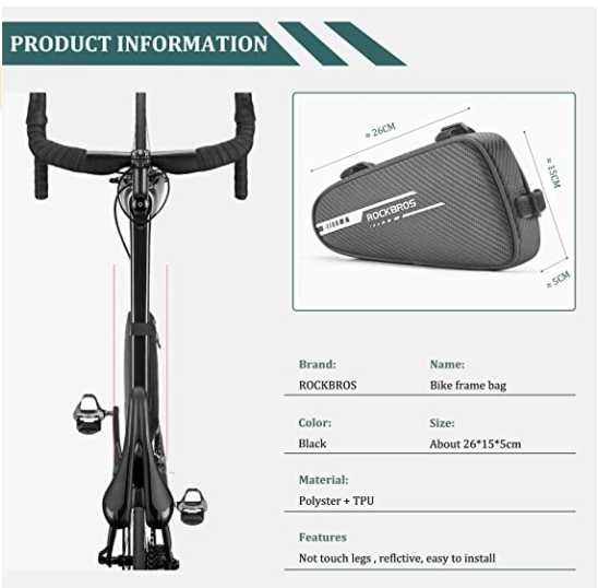 ROCKBROS B75 Fietsframetas Fietstas Driehoekstas 1.2L Zwart