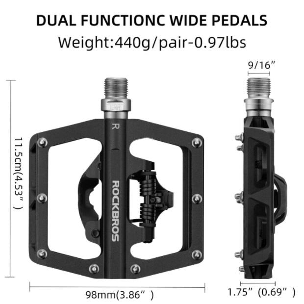 ROCKBROS fietspedalen klikpedalen half platform met SPD pedalen 9/16 Inch zwart