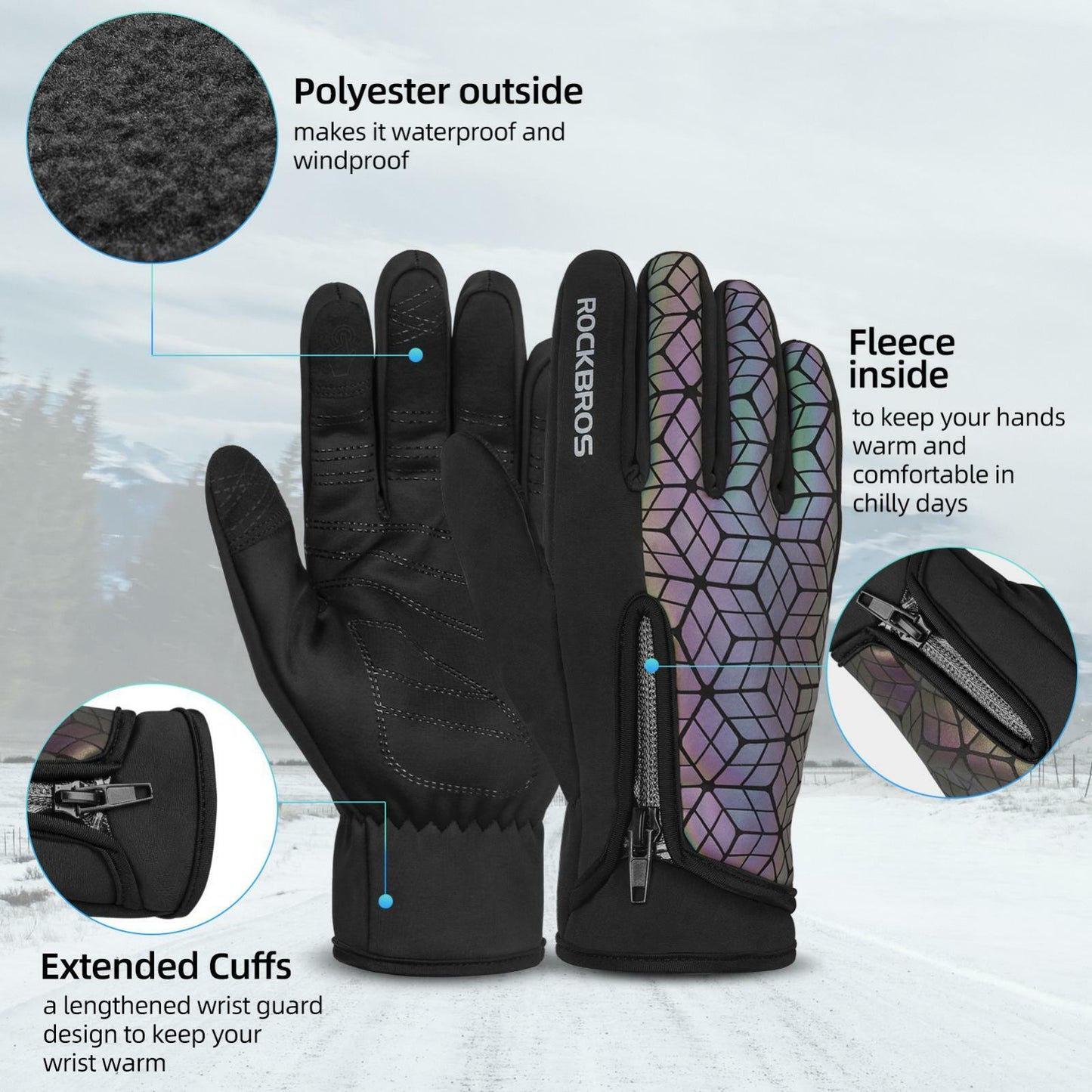 ROCKBROS S077-8 Motor Fiets Handschoenen Touchscreen Winddicht Warm Ski Sport MTB