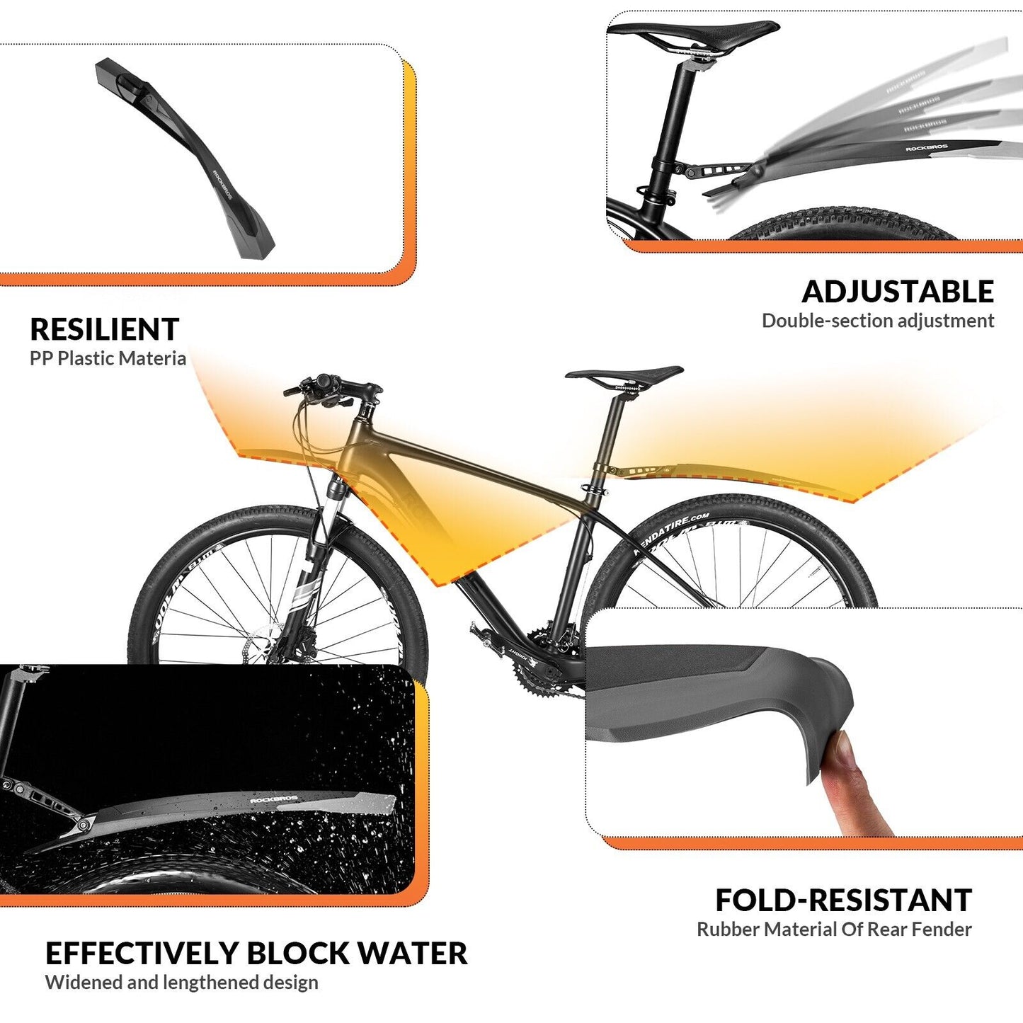 ROCKBROS fietsspatbordset spatbord 26/27,5/28 inch MTB fietsspatbord