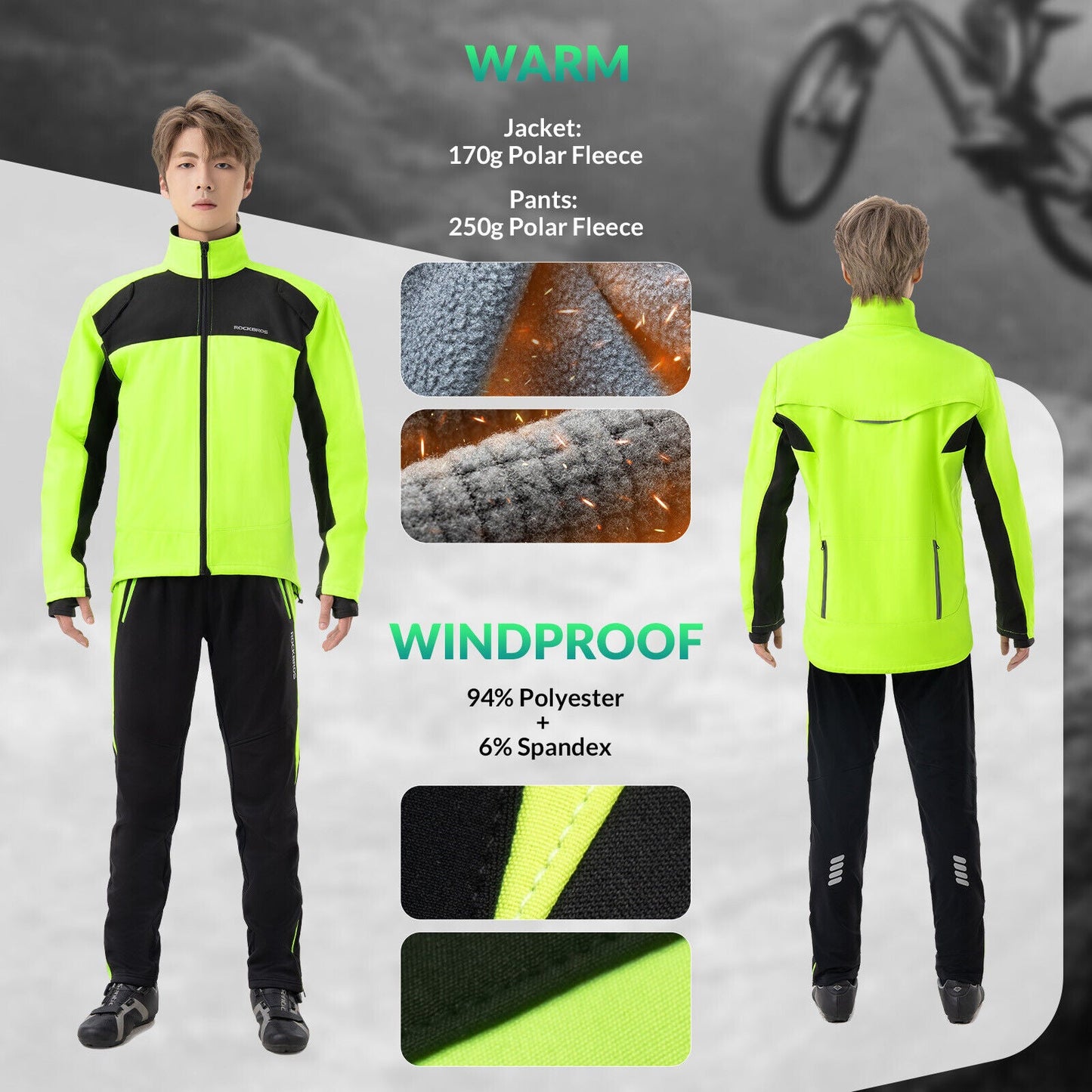ROCKBROS fietskledingbroek, windbroek, sportbroek, winddicht M-4XL