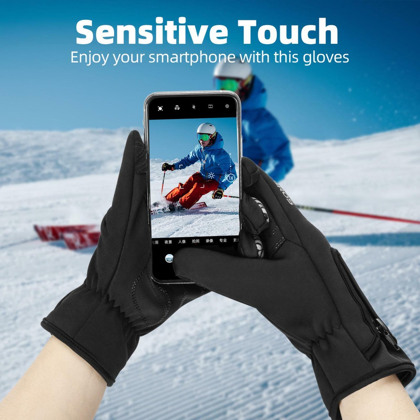 ROCKBROS S077-8 Motor Fiets Handschoenen Touchscreen Winddicht Warm Ski Sport MTB