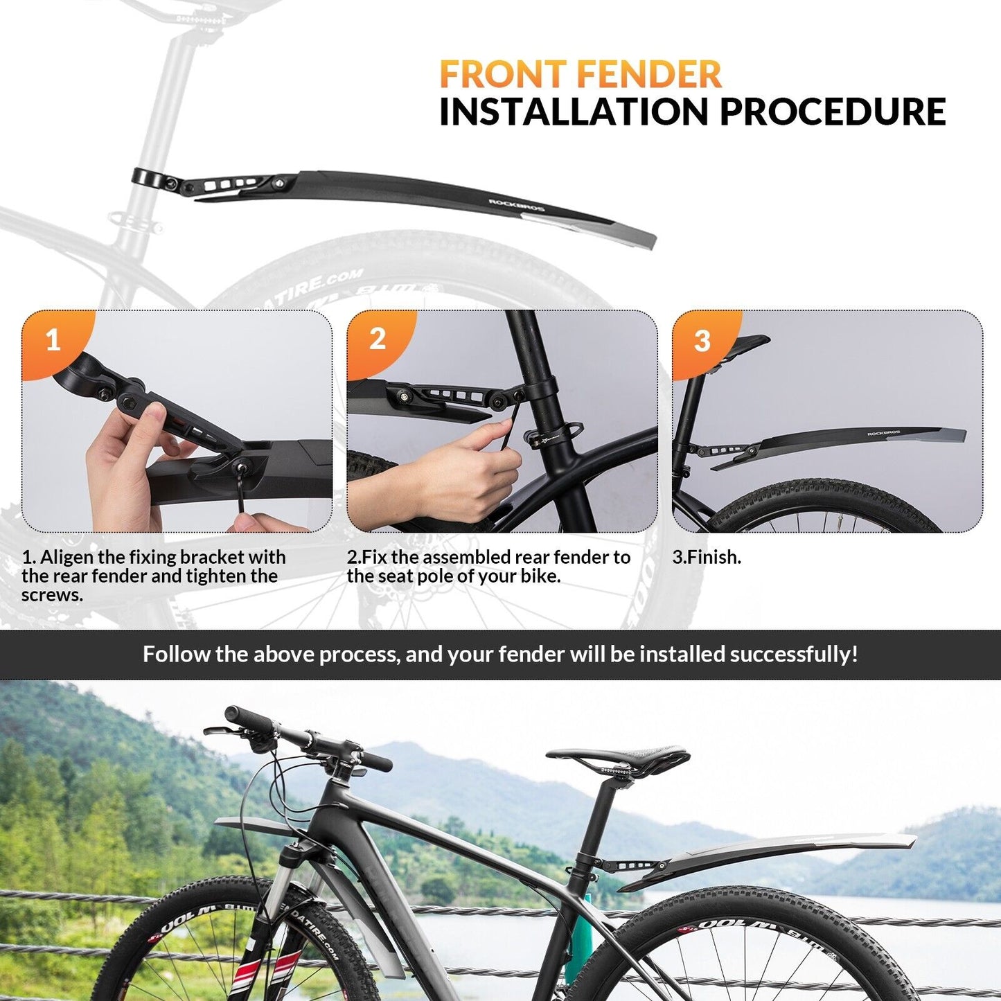 ROCKBROS fietsspatbordset spatbord 26/27,5/28 inch MTB fietsspatbord