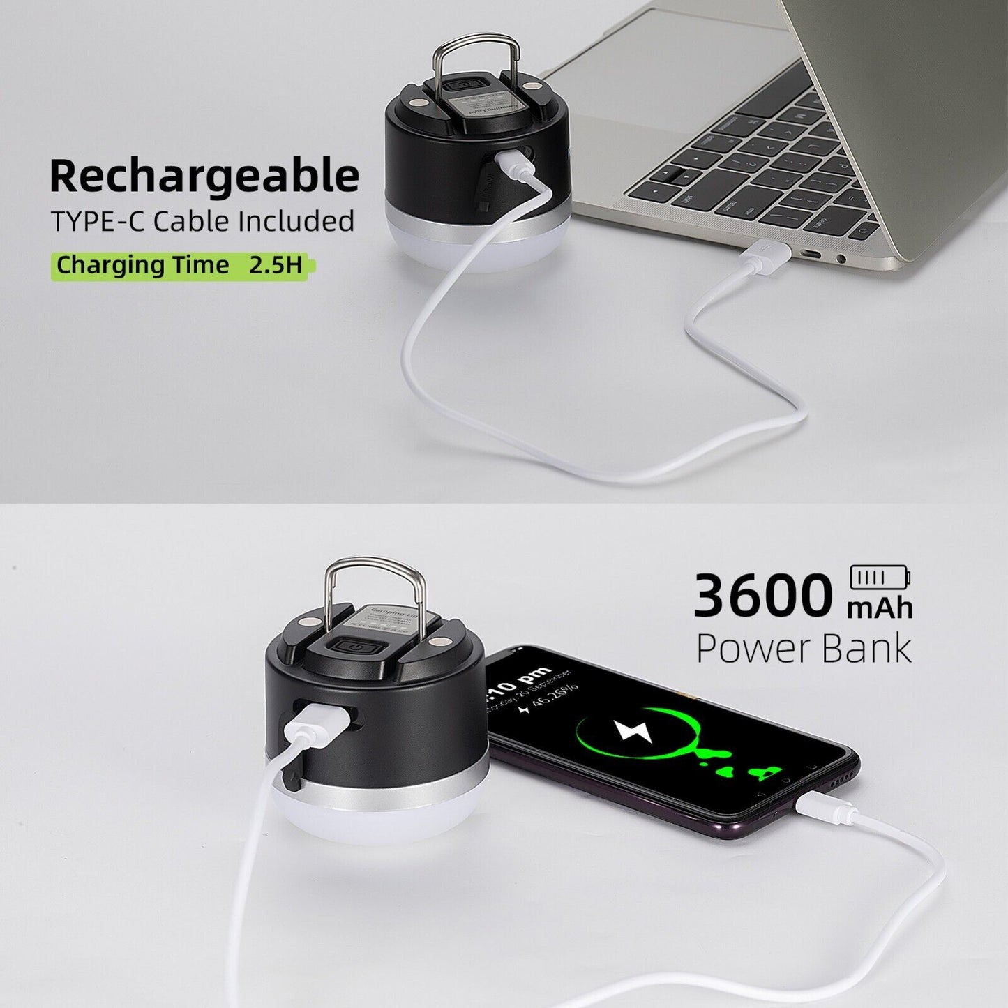 ROCKBROS Outdoor Camping Lantaarn USB Zaklampen 600 Lumen IPX65 LED Licht Oplaadbare Batterij