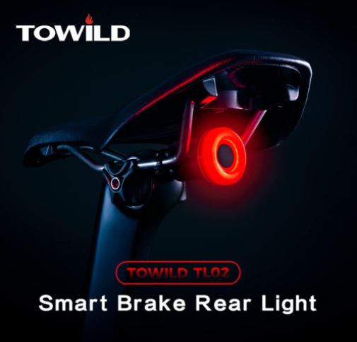 TOWILD fietsachterlicht met automatische remsensor Oplaadbaar via USB Waterdicht IPX7 3 veiligheidsmodi Ultralicht voor veilig nachtrijden