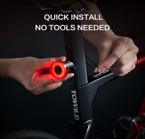 TOWILD fietsachterlicht met automatische remsensor Oplaadbaar via USB Waterdicht IPX7 3 veiligheidsmodi Ultralicht voor veilig nachtrijden
