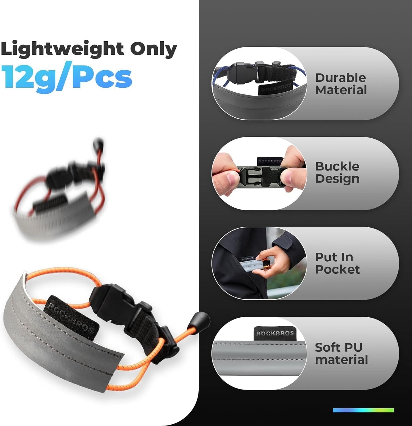 ROCKBROS Reflecterende band Elastische broekclip Fietsbroekbeschermer Reflecterende broekband voor buiten Joggen Fietsen Hardlopen 1 paar