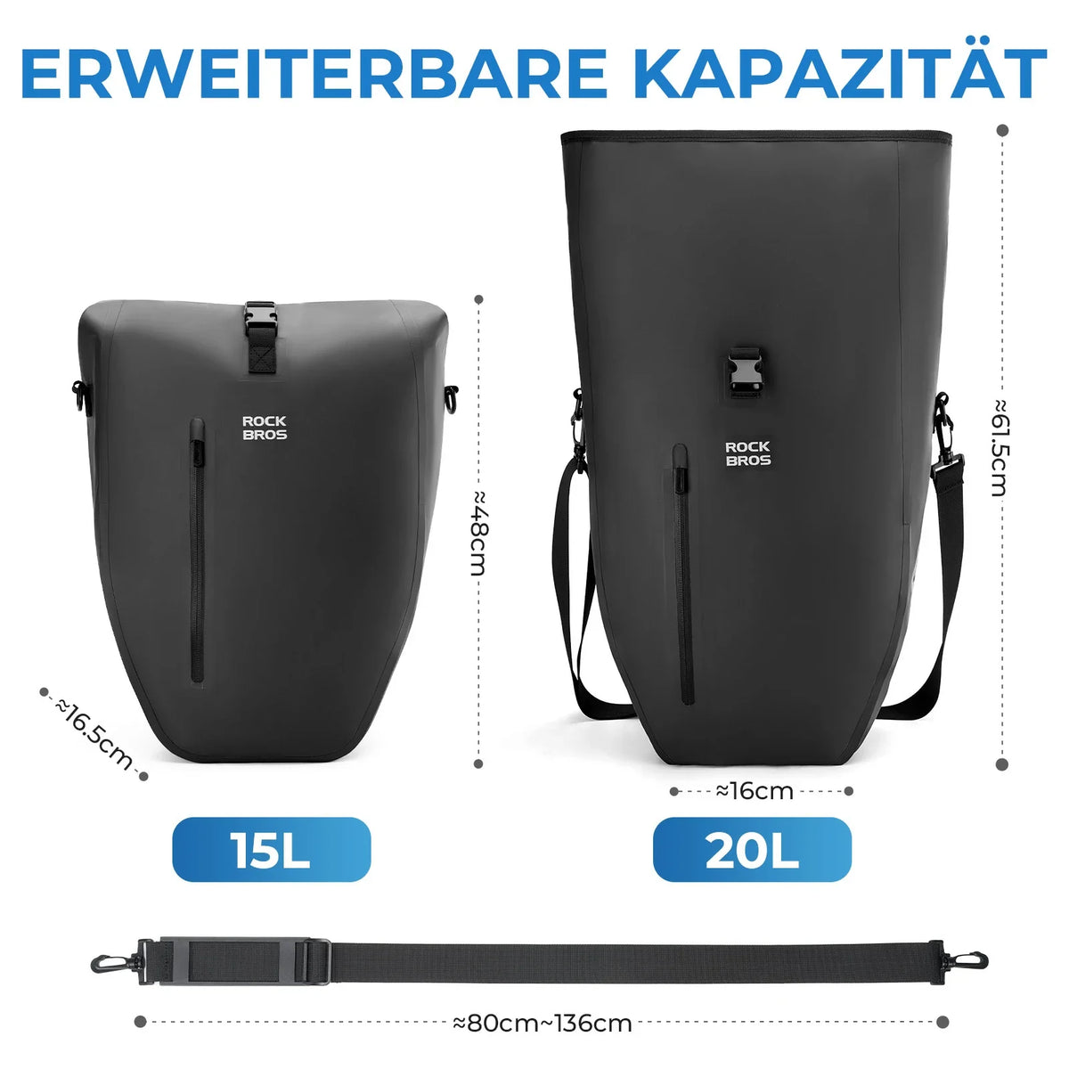 ROCKBROS 15L-20L Fiets Bagagedragertas 3-in-1