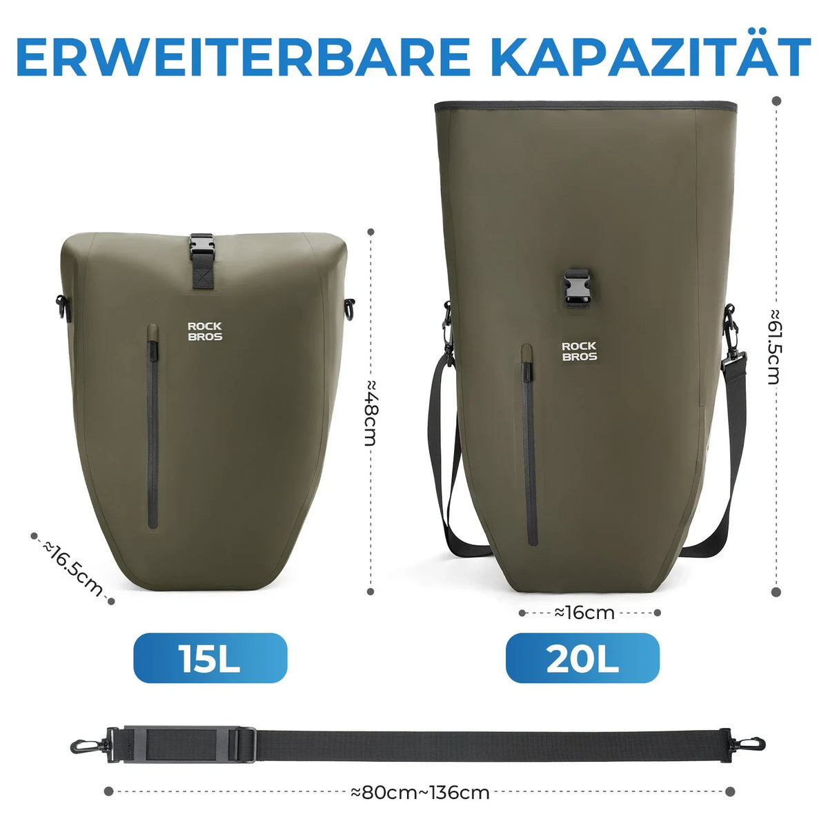 ROCKBROS 15L-20L Fiets Bagagedragertas 3-in-1