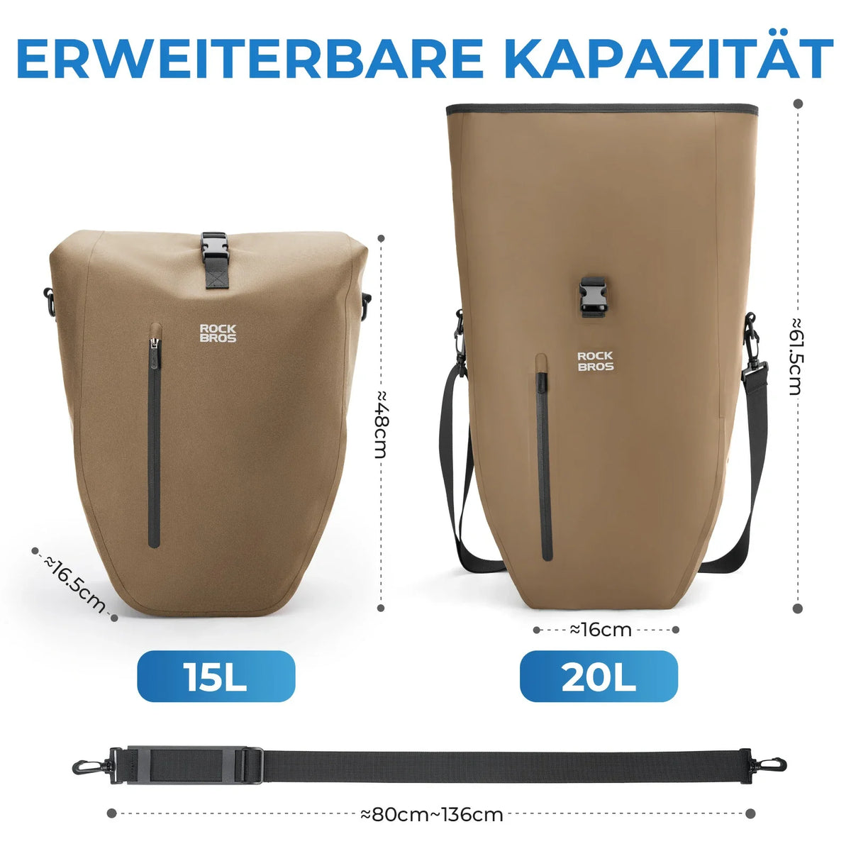 ROCKBROS 15L-20L Fiets Bagagedragertas 3-in-1