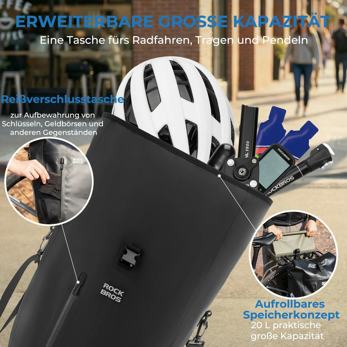 ROCKBROS 15L-20L Fiets Bagagedragertas 3-in-1