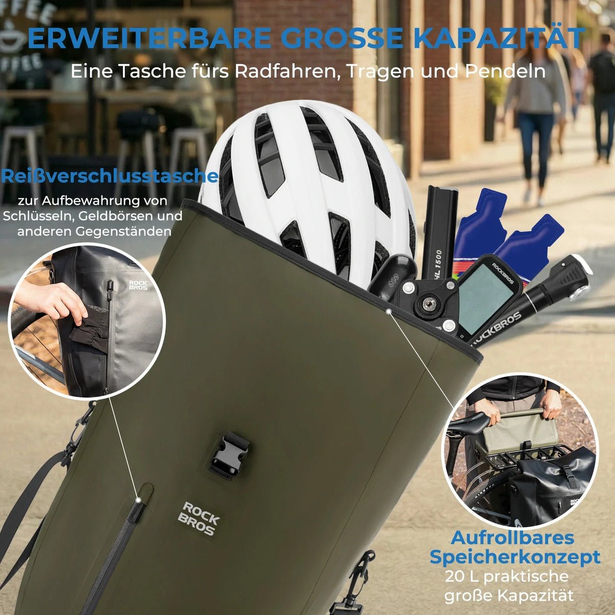 ROCKBROS 15L-20L Fiets Bagagedragertas 3-in-1