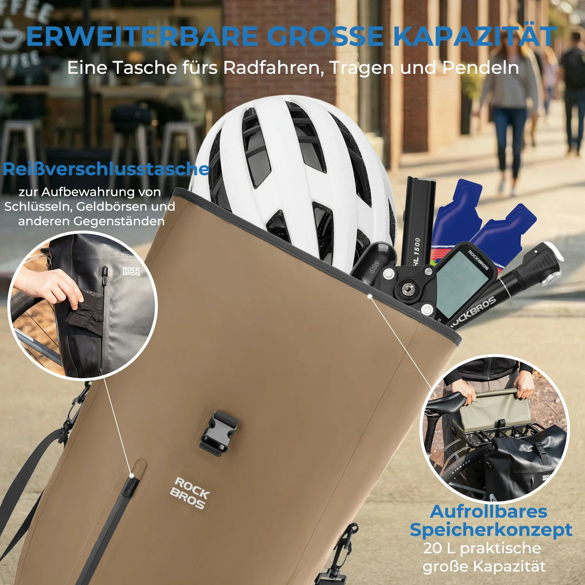 ROCKBROS 15L-20L Fiets Bagagedragertas 3-in-1
