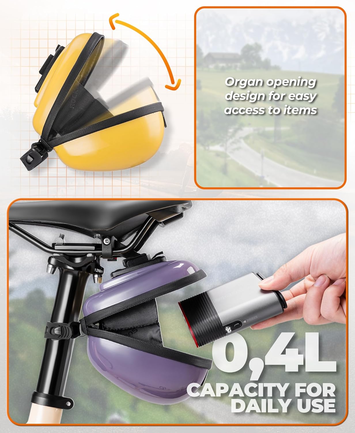 ROCKBROS hardshell zadeltas fietstas zadeltas met snelsluiting 0,4L