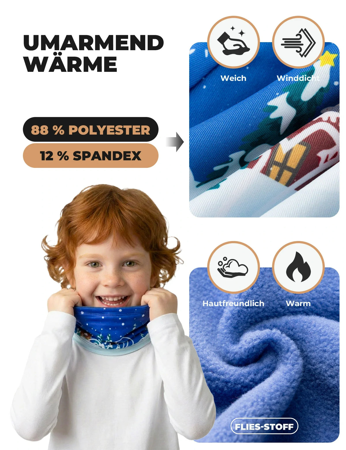 ROCKBROS 2-in-1 Kinder Halsdoek & Muts Dubbelzijdig Sjaaltube Warmende Halswarmer Multifunctionele doek