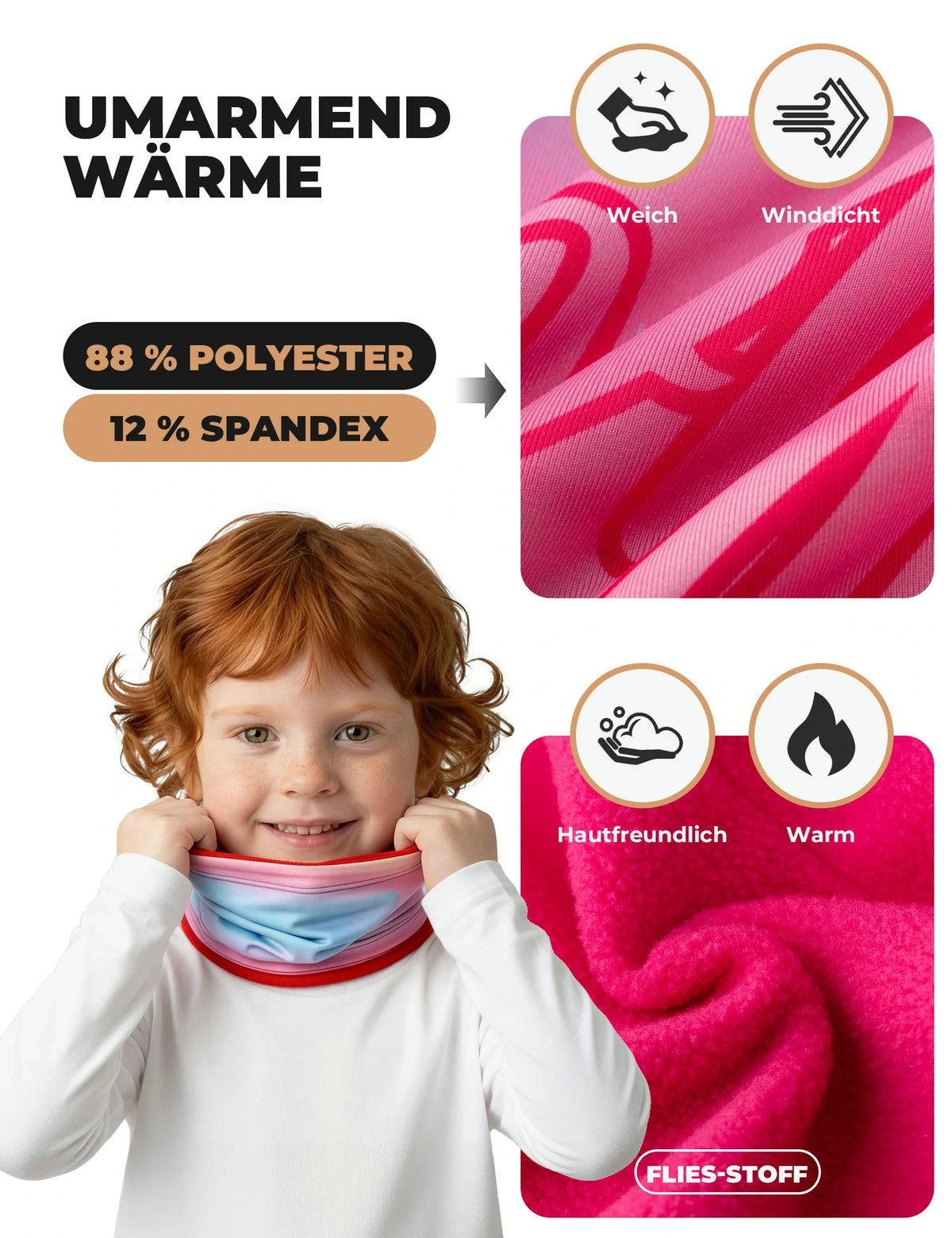 ROCKBROS 2-in-1 Kinder Halsdoek & Muts Dubbelzijdig Sjaaltube Warmende Halswarmer Multifunctionele doek