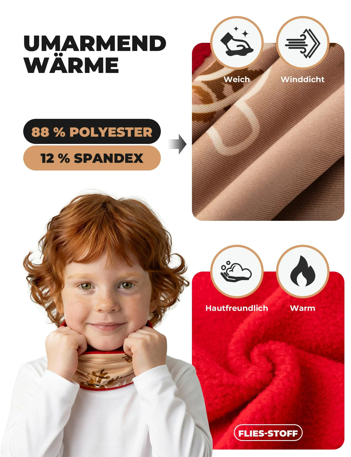 ROCKBROS 2-in-1 Kinder Halsdoek & Muts Dubbelzijdig Sjaaltube Warmende Halswarmer Multifunctionele doek