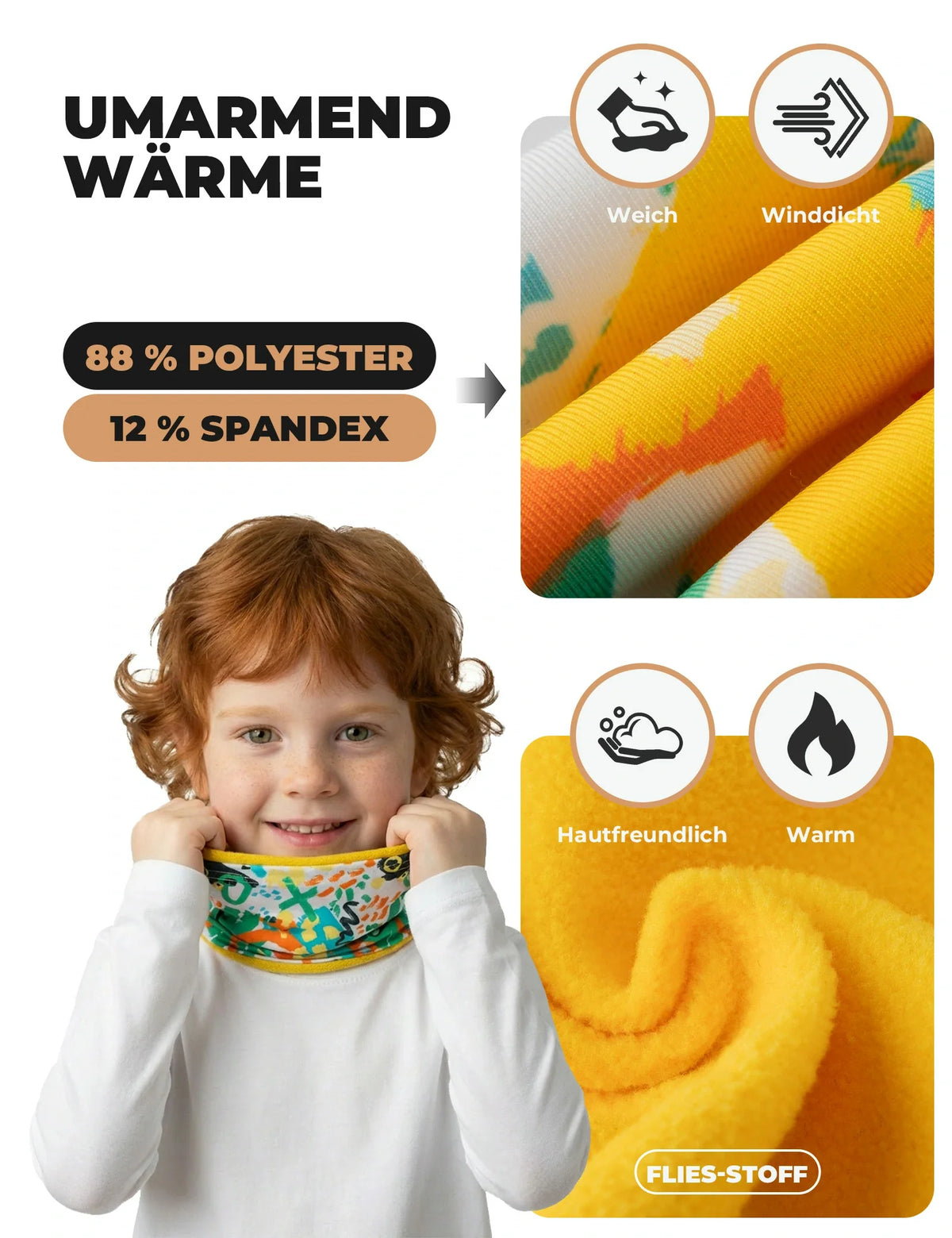 ROCKBROS 2-in-1 Kinder Halsdoek & Muts Dubbelzijdig Sjaaltube Warmende Halswarmer Multifunctionele doek