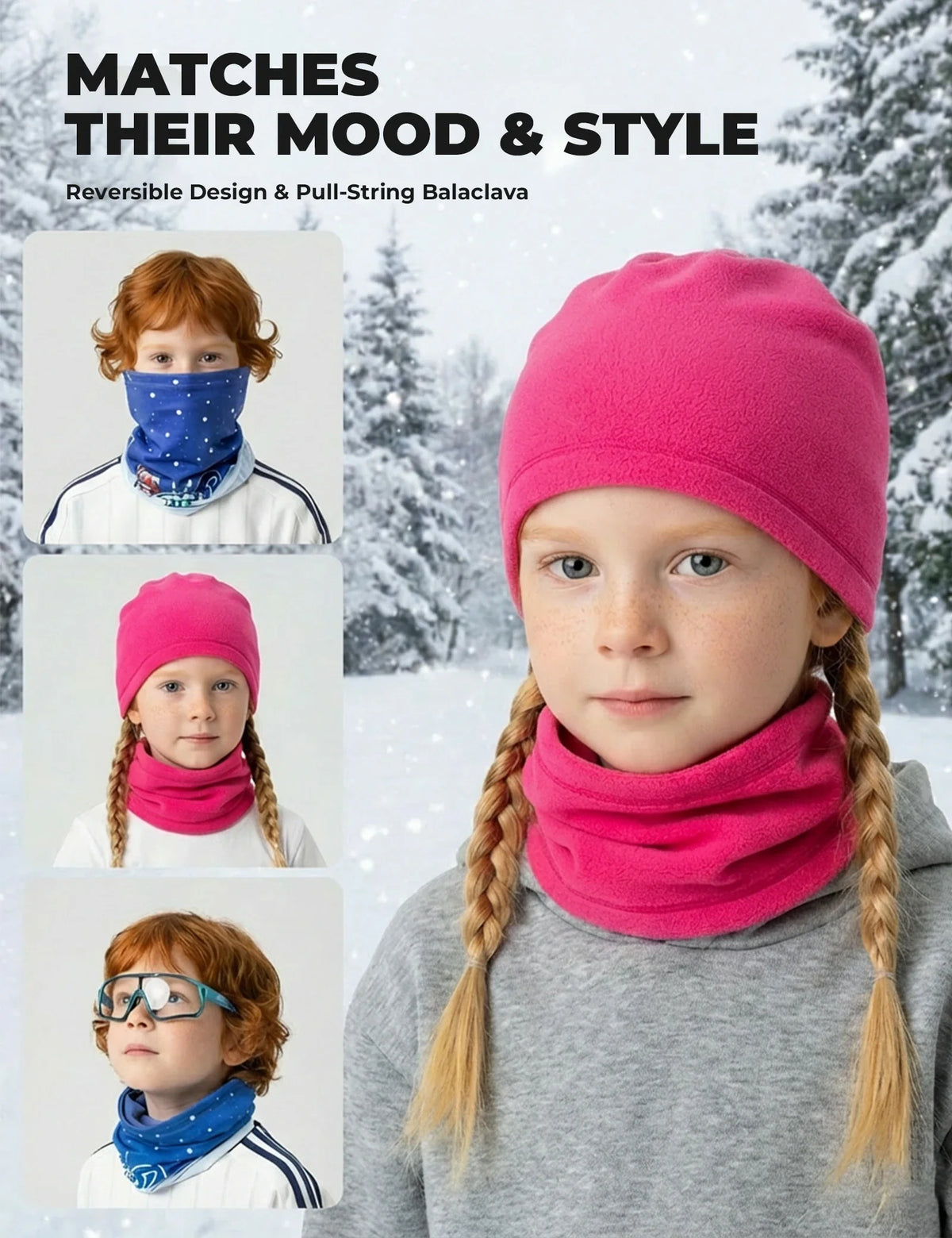 ROCKBROS 2-in-1 Kinder Halsdoek & Muts Dubbelzijdig Sjaaltube Warmende Halswarmer Multifunctionele doek