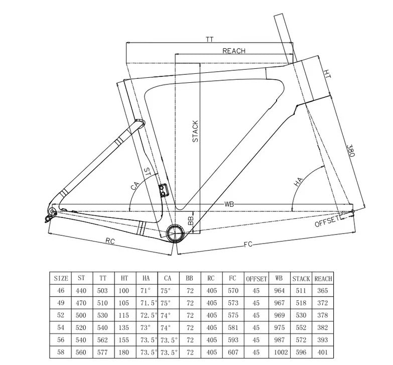 RINOS frameset met vork zadelpen stuur carbon T800