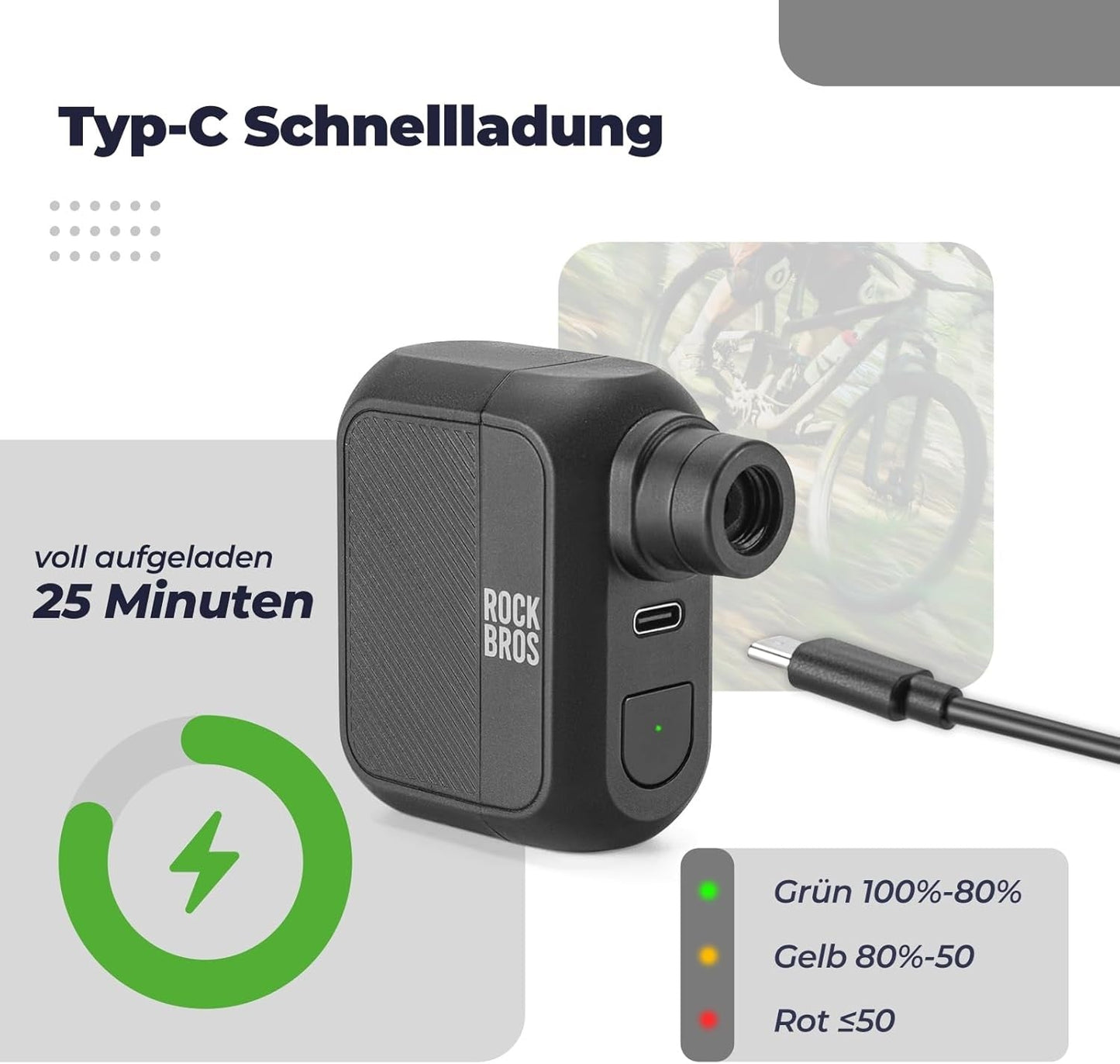 ROCKBROS Mini elektrische fietspomp Maximaal 100PSI oplaadbare minipomp