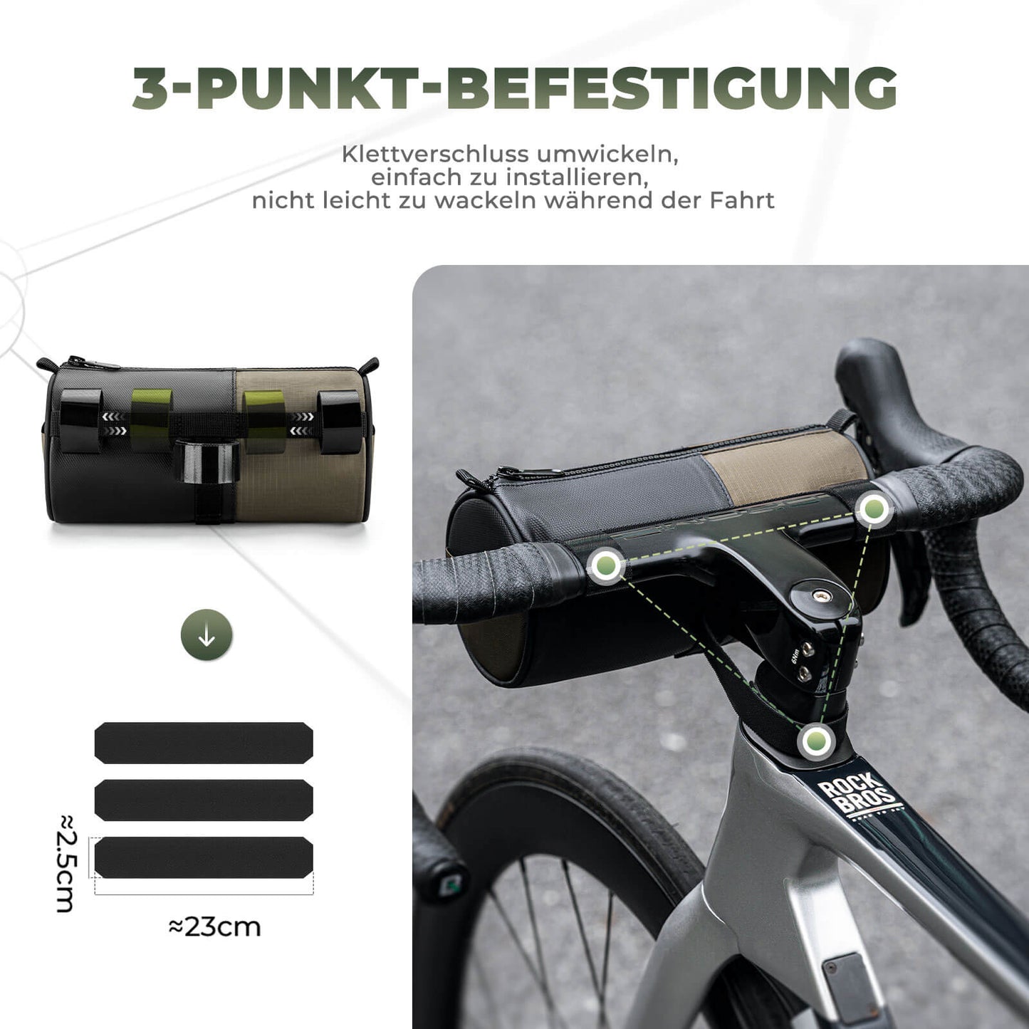 ROCKBROS cilindervormige stuurtas, 1,7 liter, met schouderriem