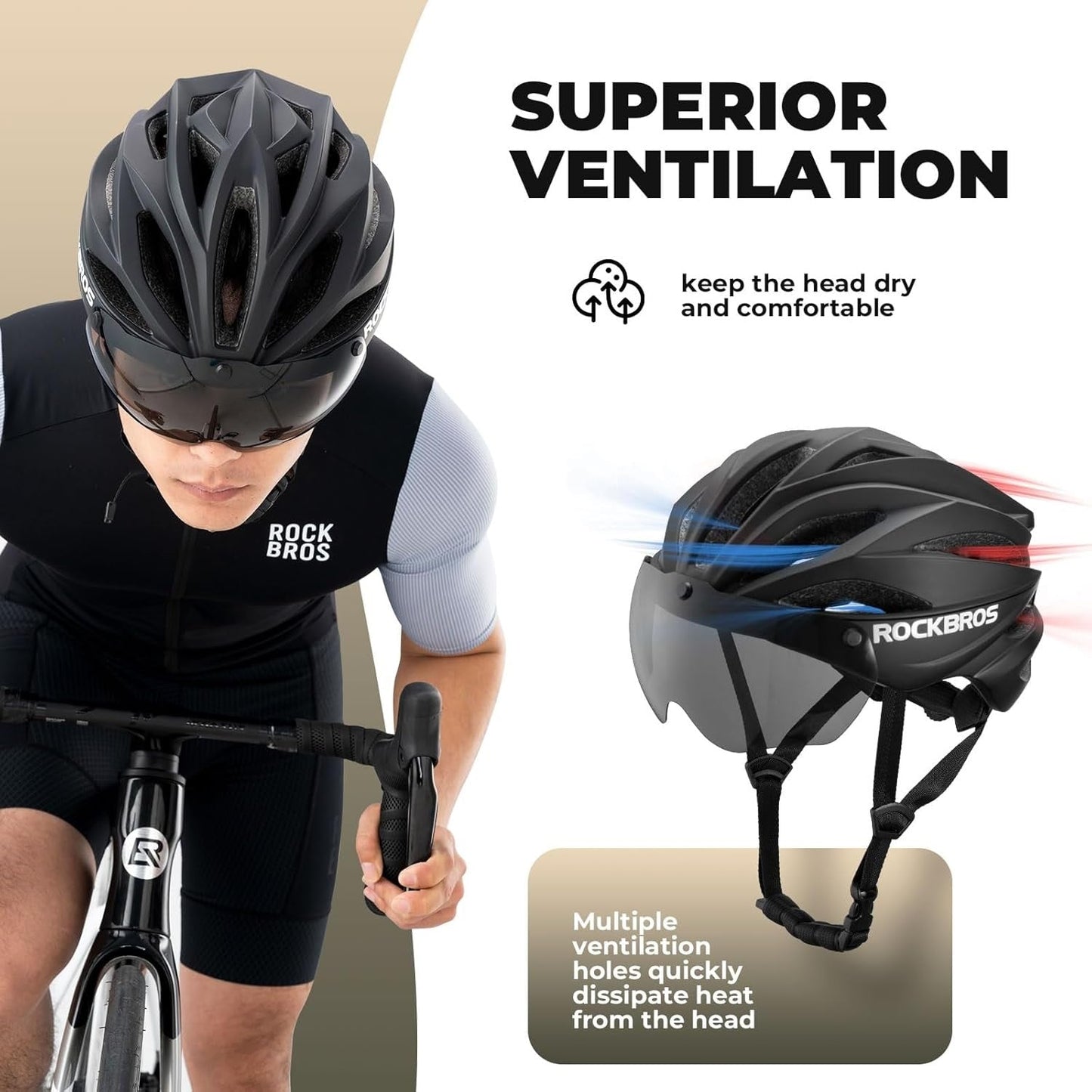 ROCKBROS Fietshelm voor volwassenen met vizier Magnetisch afneembaar Ademend Verstelbaar voor heren en dames 58-62 cm