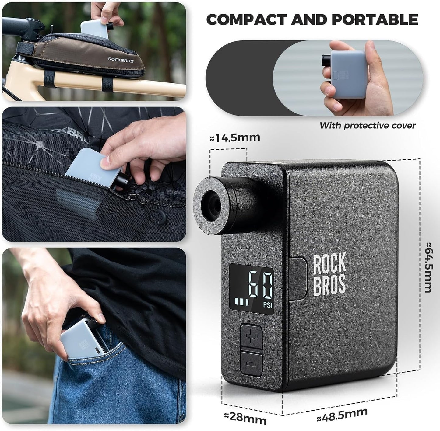 ROCKBROS Elektrische Fietspomp 120PSI Draagbare Mini Pompen Oplaadbare 450mAh Tiny E-Pomp Kleine Compressor