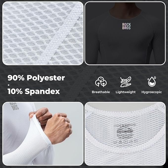 ROCKBROS shirt met lange mouwen heren wielertrui, sneldrogend functioneel shirt, fietskleding, fitnessshirt voor fietsen, hardlopen, tennis, wandelen, heren