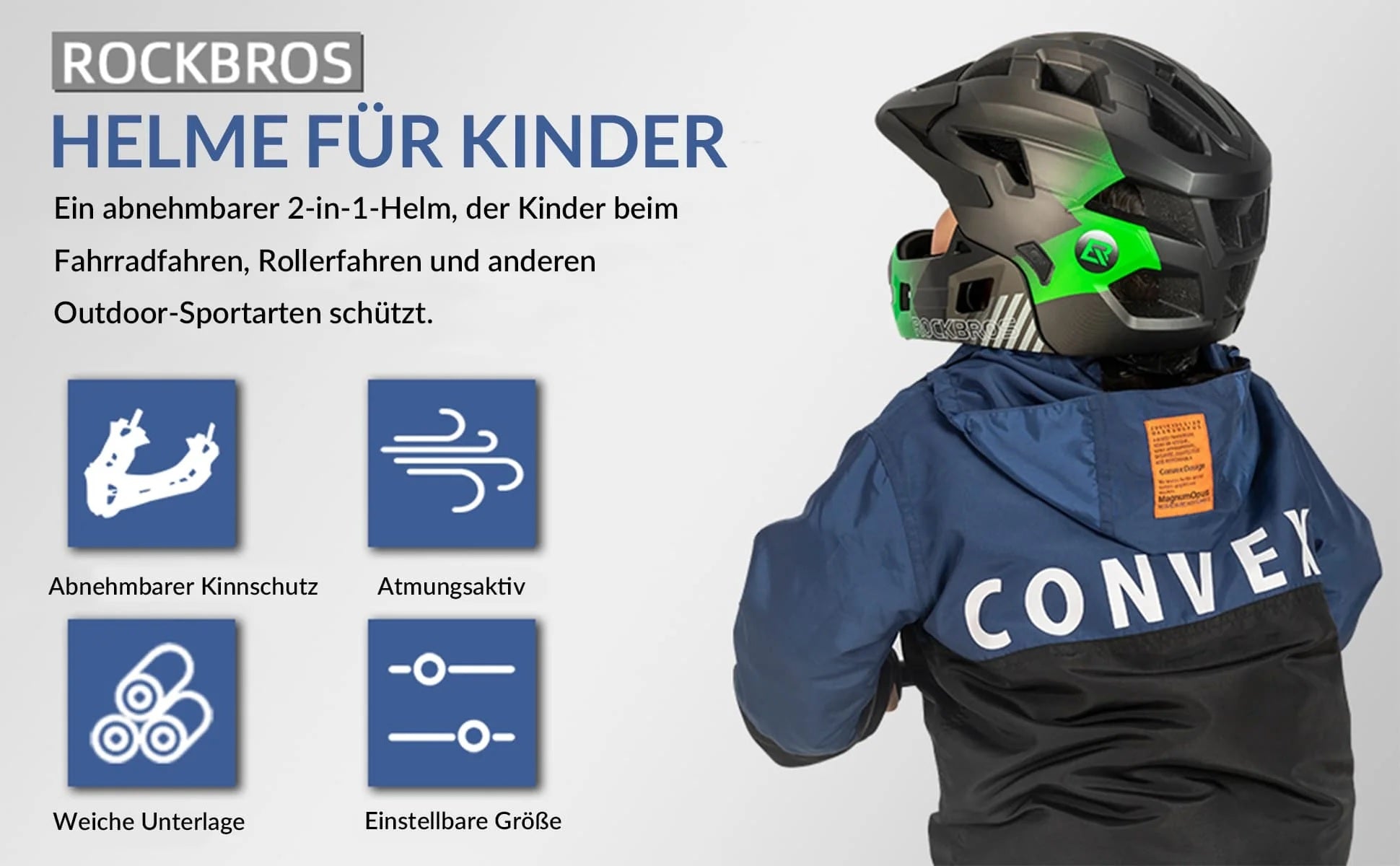 ROCKBROS Kinderhelm Met Afneembare Kinbescherming - Fietshelm BMX MTB S 48-53cm M 53-58cm