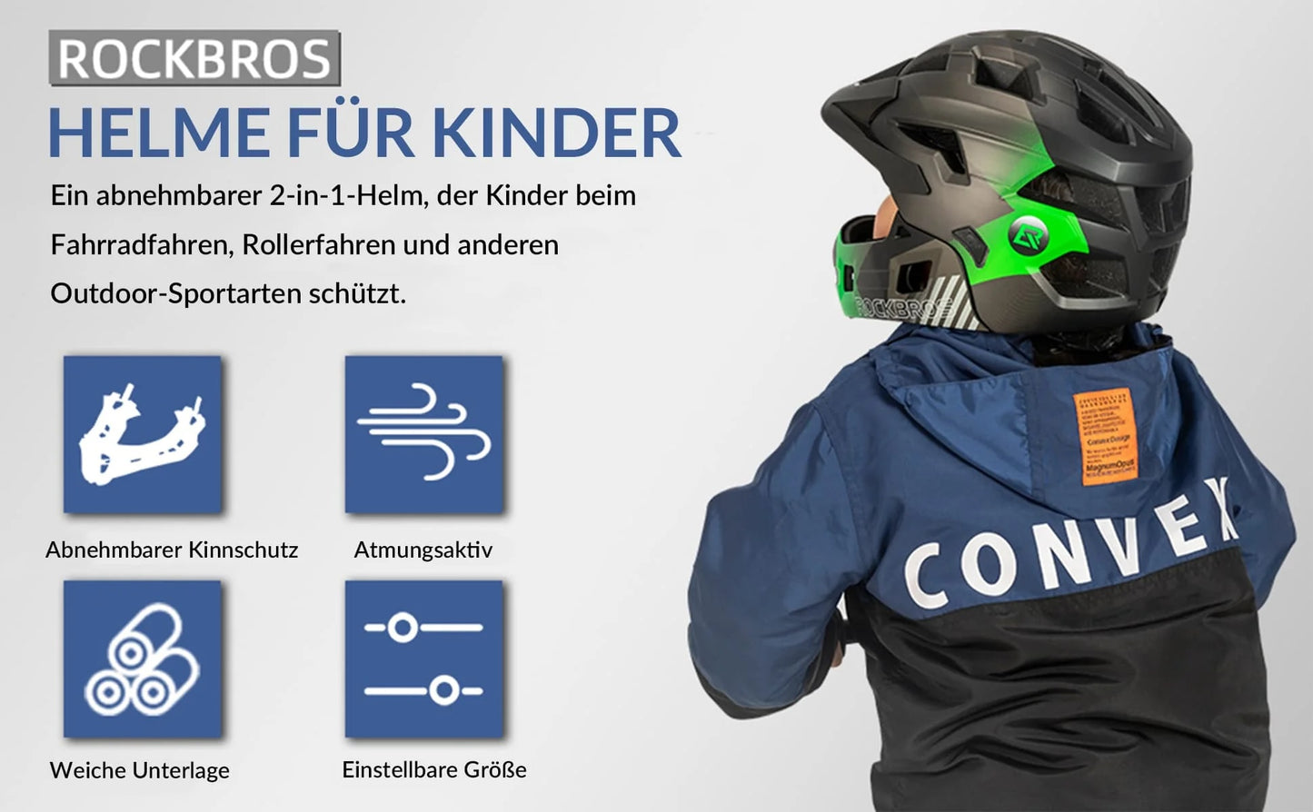 ROCKBROS kinderfietshelm Afneembare sportveiligheidshelm voor kinderen
