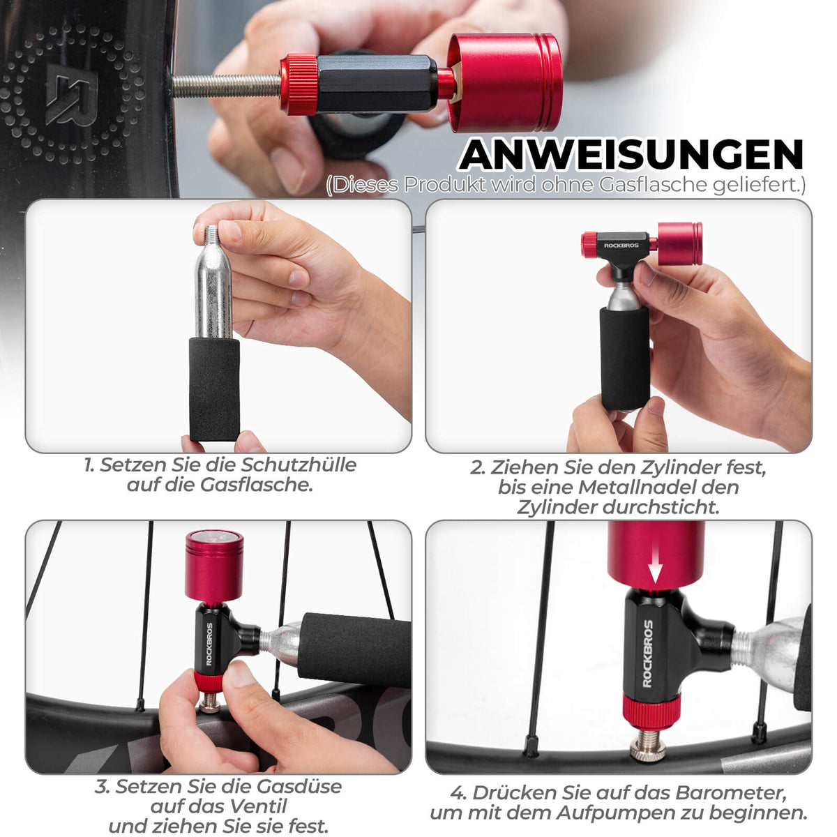 ROCKBROS CO2 Fietspomp Minipomp voor Presta & Schrader Ventielen
