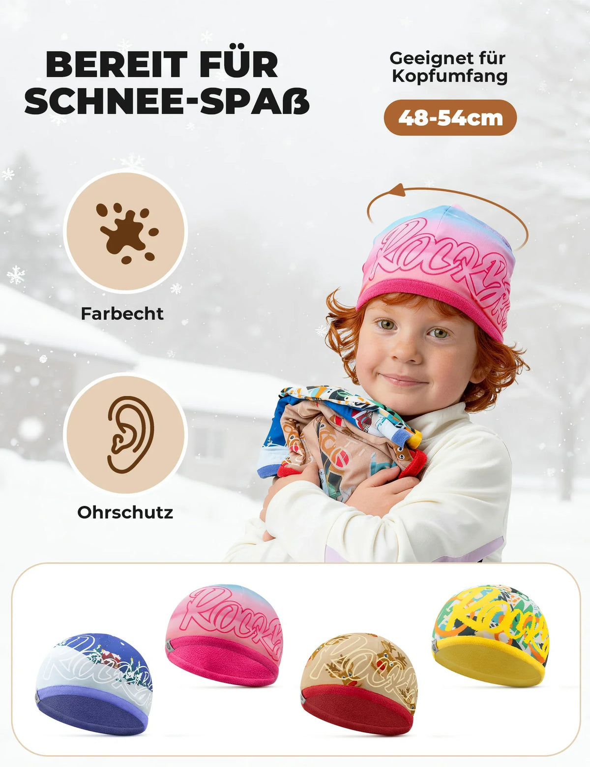 ROCKBROS Dubbelzijdige Muts voor Kinderen Zacht Elastisch Winddicht 48-54cm