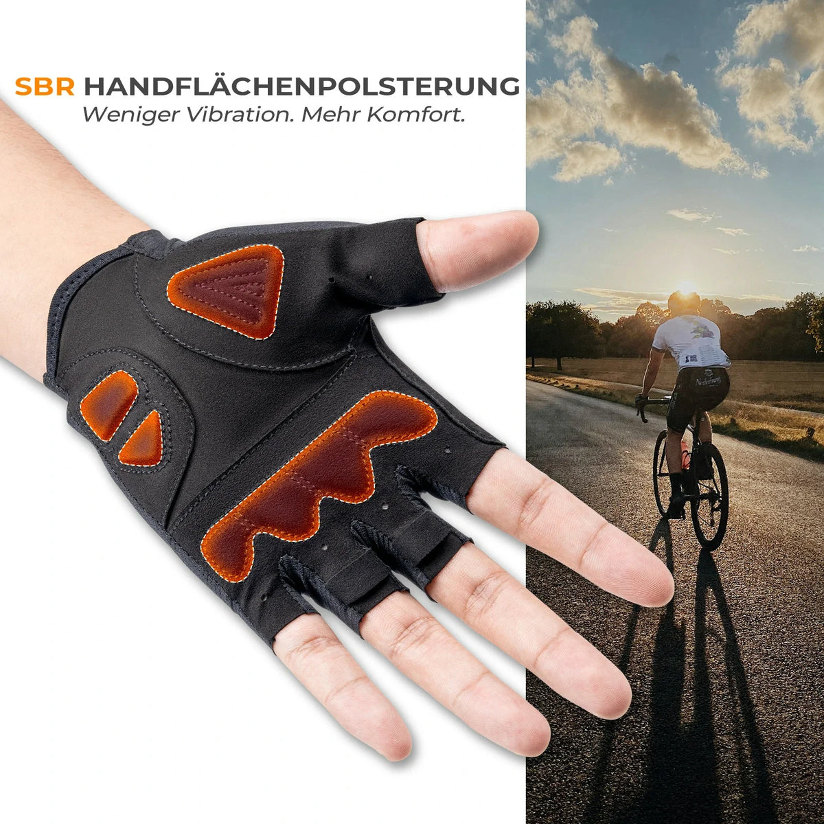 ROCKBROS Fietshandschoenen halve vingers met schokdempende SBR-vulling - S396