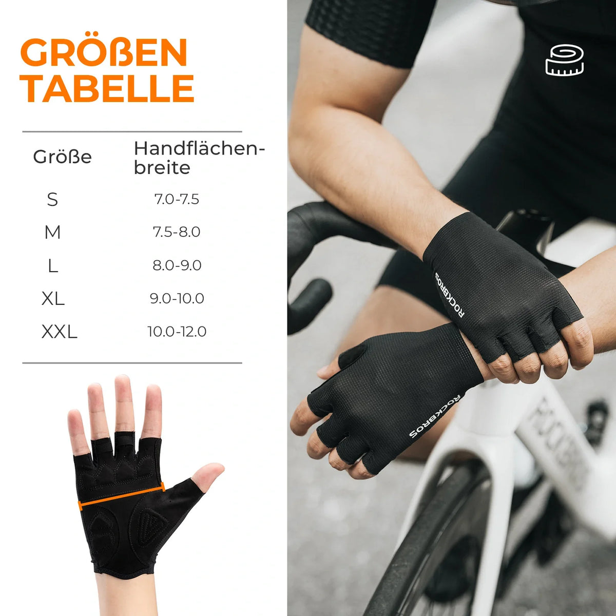 ROCKBROS Fietshandschoenen halve vingers met schokdempende SBR-vulling - S396