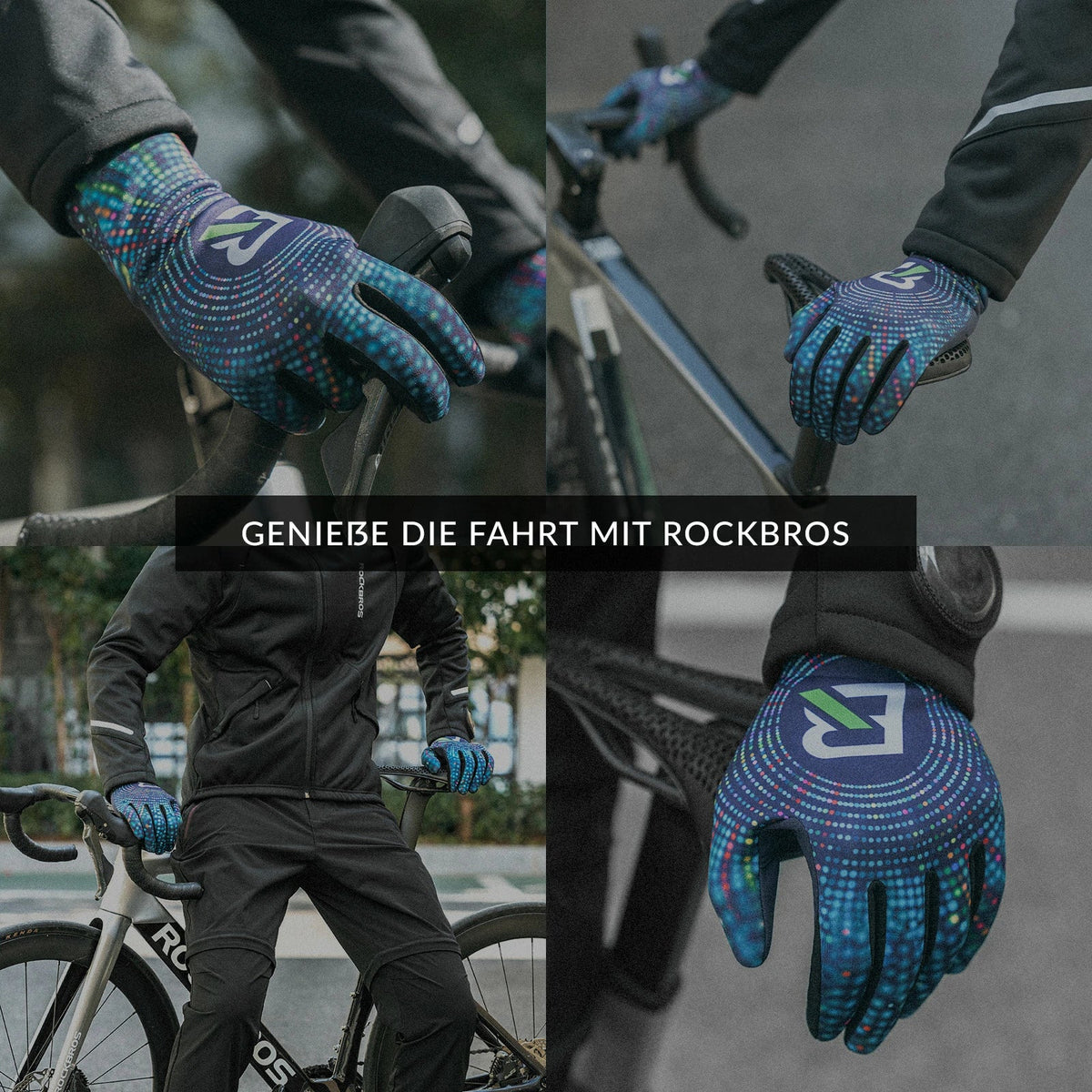 ROCKBROS Fietskoude weer handschoenen herfst en winter volledige vinger handschoenen elastisch anti-slip