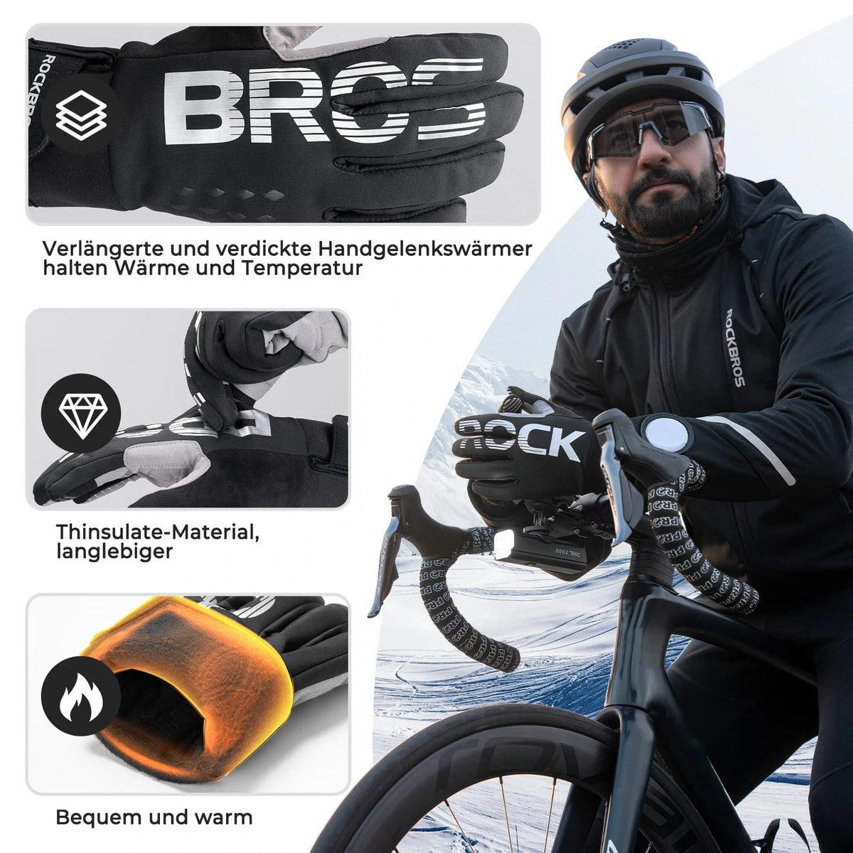 ROCKBROS Fiets handschoenen Winter Thinsulate Warme handschoenen Touchscreen