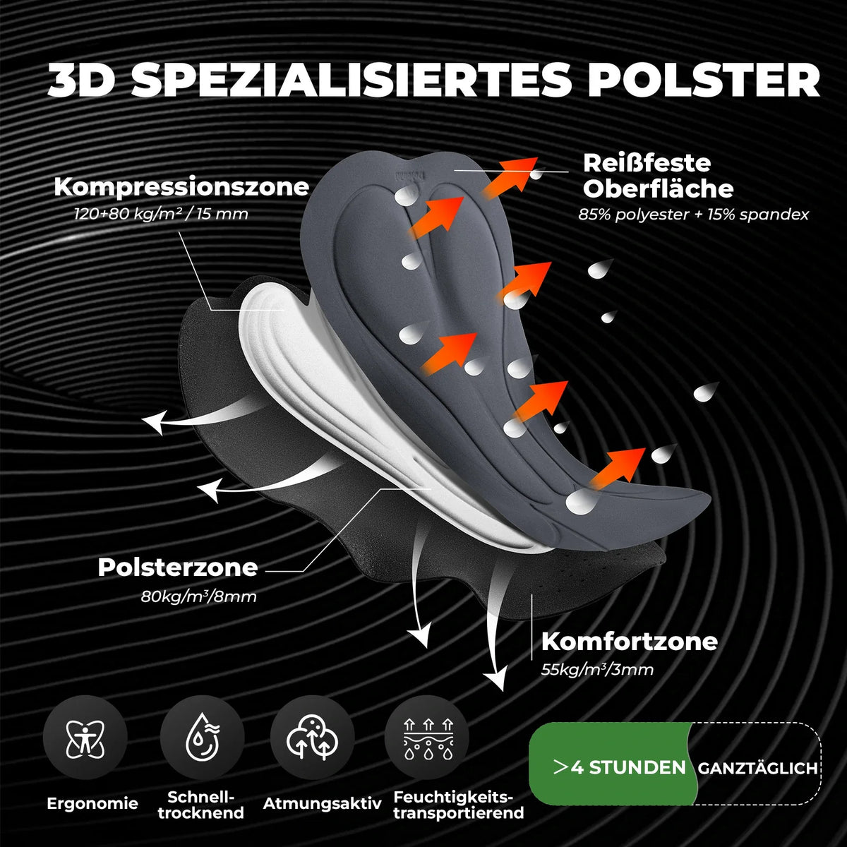 ROCKBROS Fietsbroek Kort Heren, Gepolsterd 3D Snit Wielrenbroek