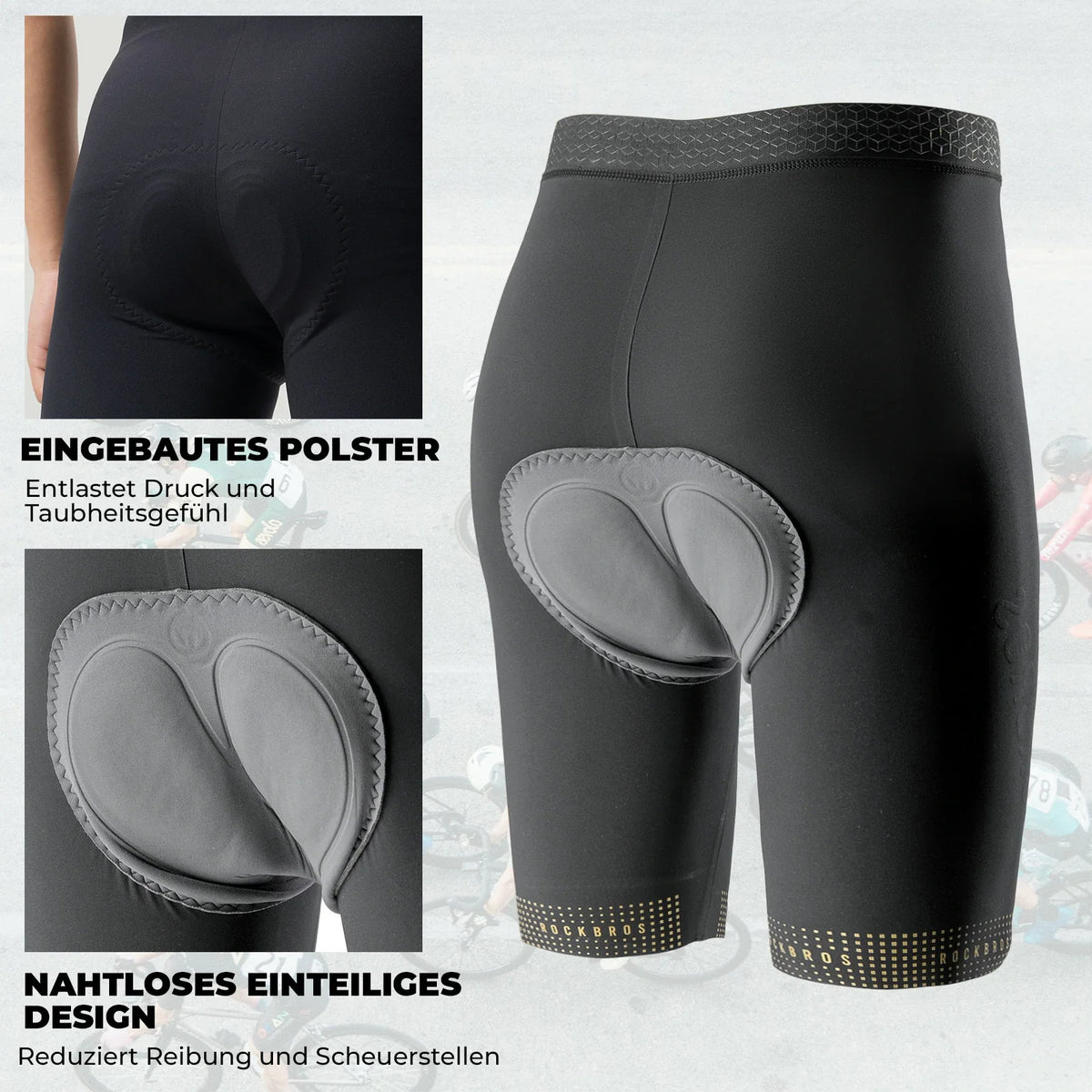 ROCKBROS Fietsbroek Kort Heren, Gepolsterd 3D Snit Wielrenbroek