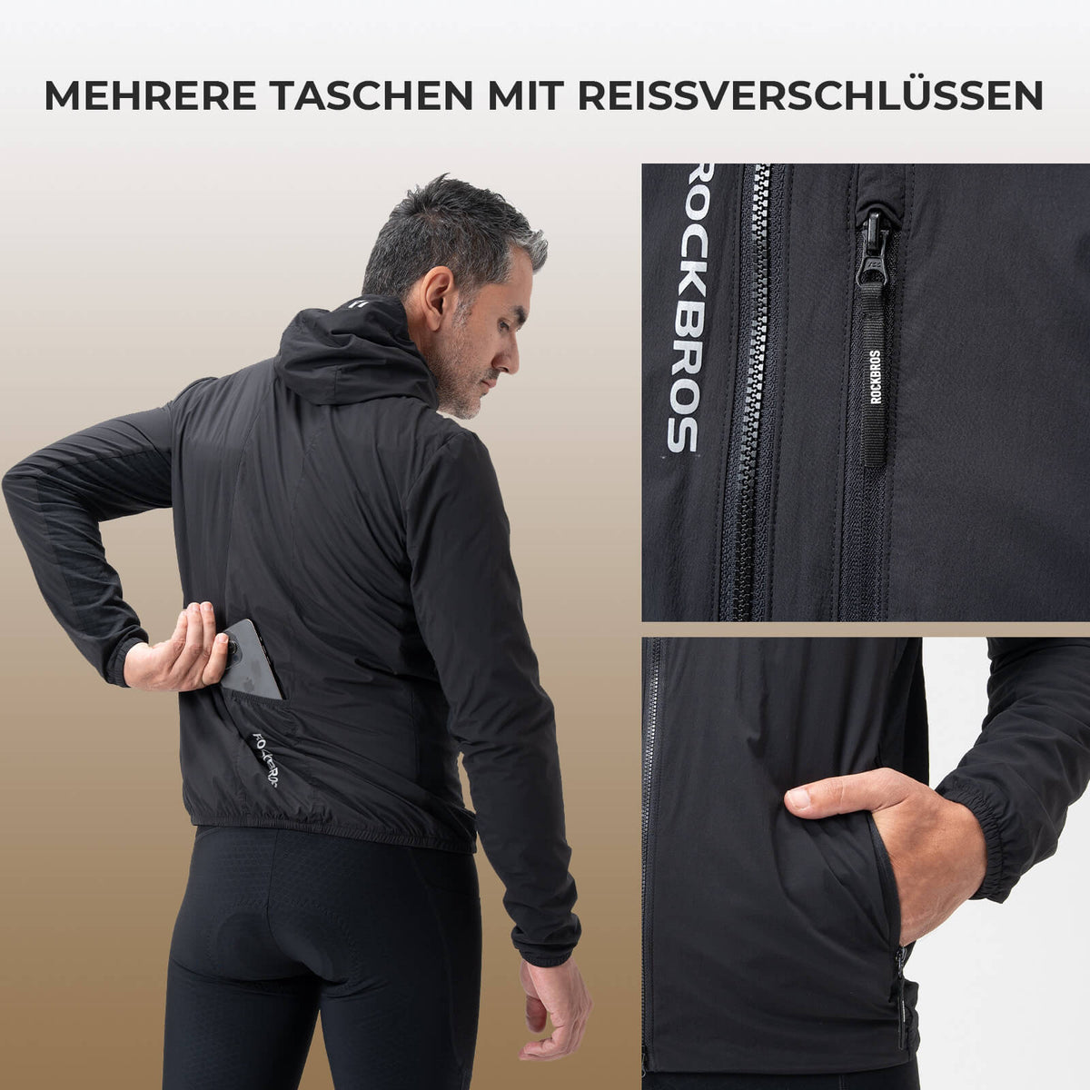 ROCKBROS Fietsjack Heren Warm Winddicht Waterafstotend Met Fleece Reflecterend