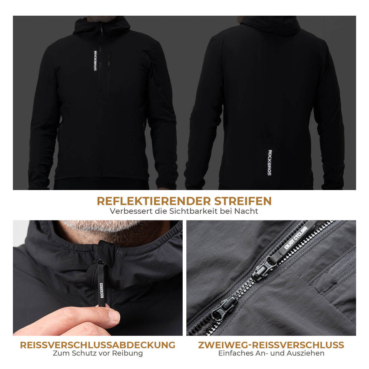 ROCKBROS Fietsjack Heren Warm Winddicht Waterafstotend Met Fleece Reflecterend