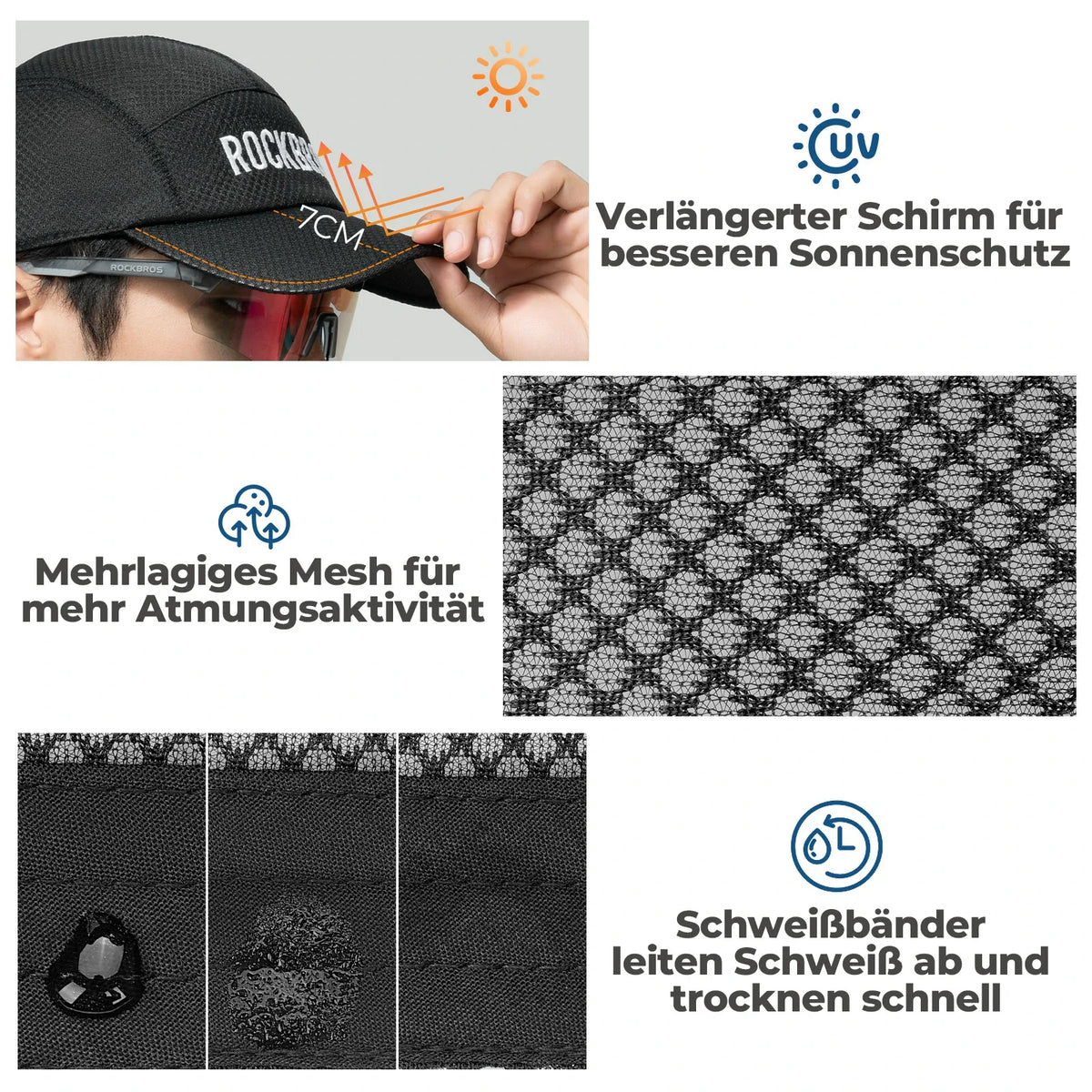 ROCKBROS fietsshelm drogend Outdoor Sport Caps UV bescherming pet
