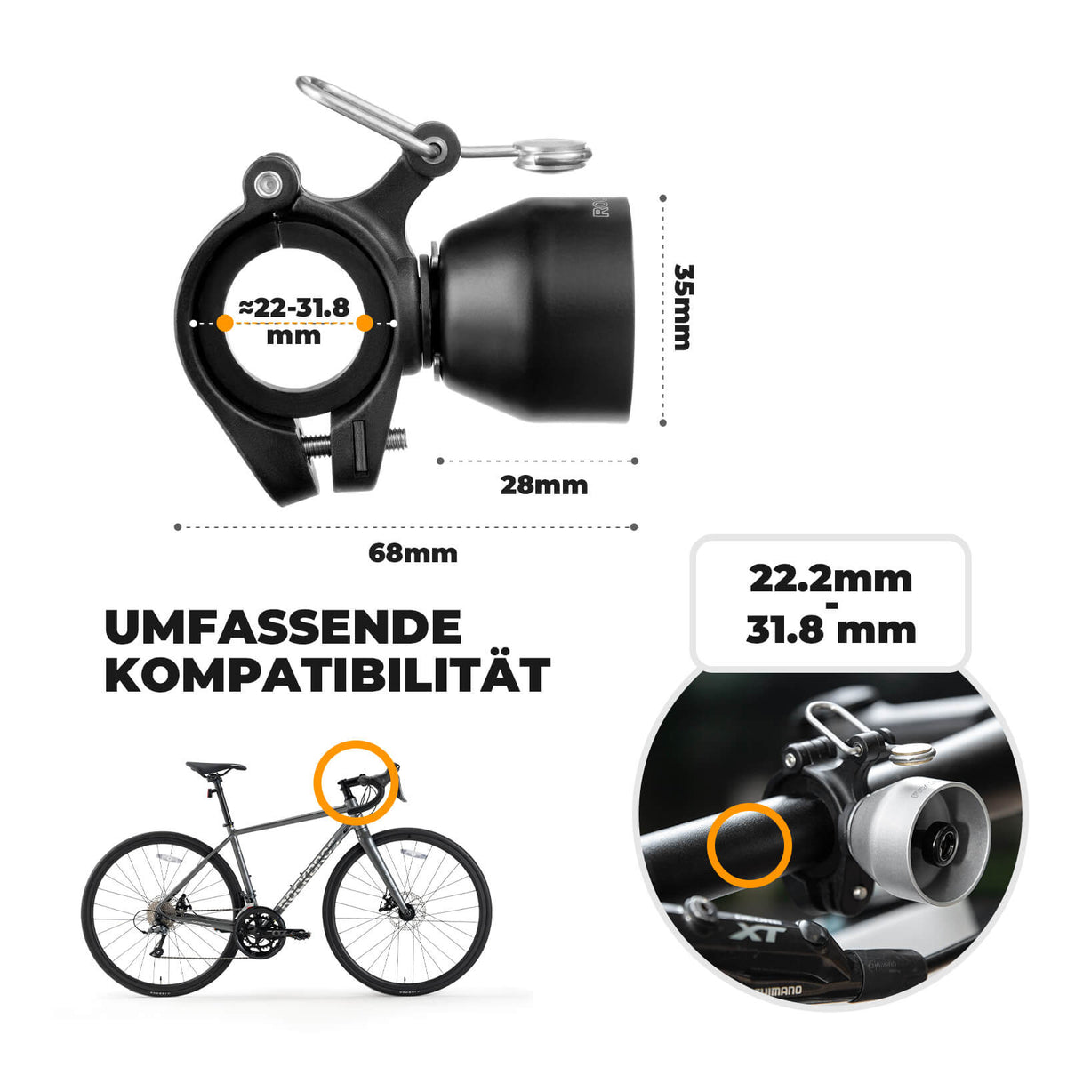 ROCKBROS Fietsbel Mini 90dB - Koperlegering & Universeel compatibel