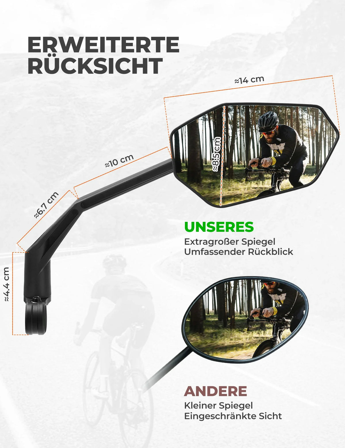 ROCKBROS Fietspiegel, 360° Verstelbaar Vrij van Verblinding, Convexe Spiegel met HD-Glas Breekvast
