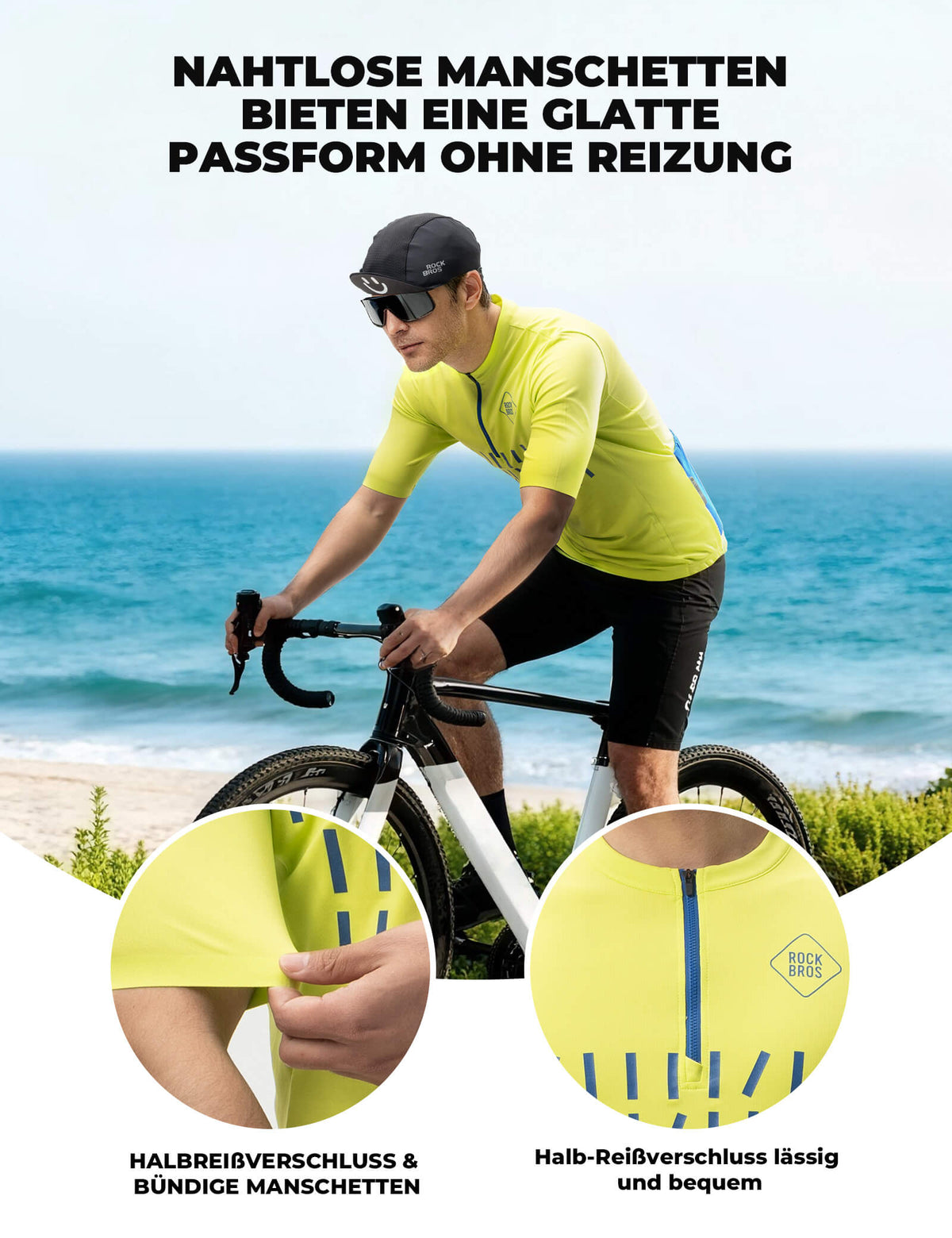 ROCKBROS Fietsshirt Korte mouw Heren Ademend en Snel drogend Jersey Reflecterend