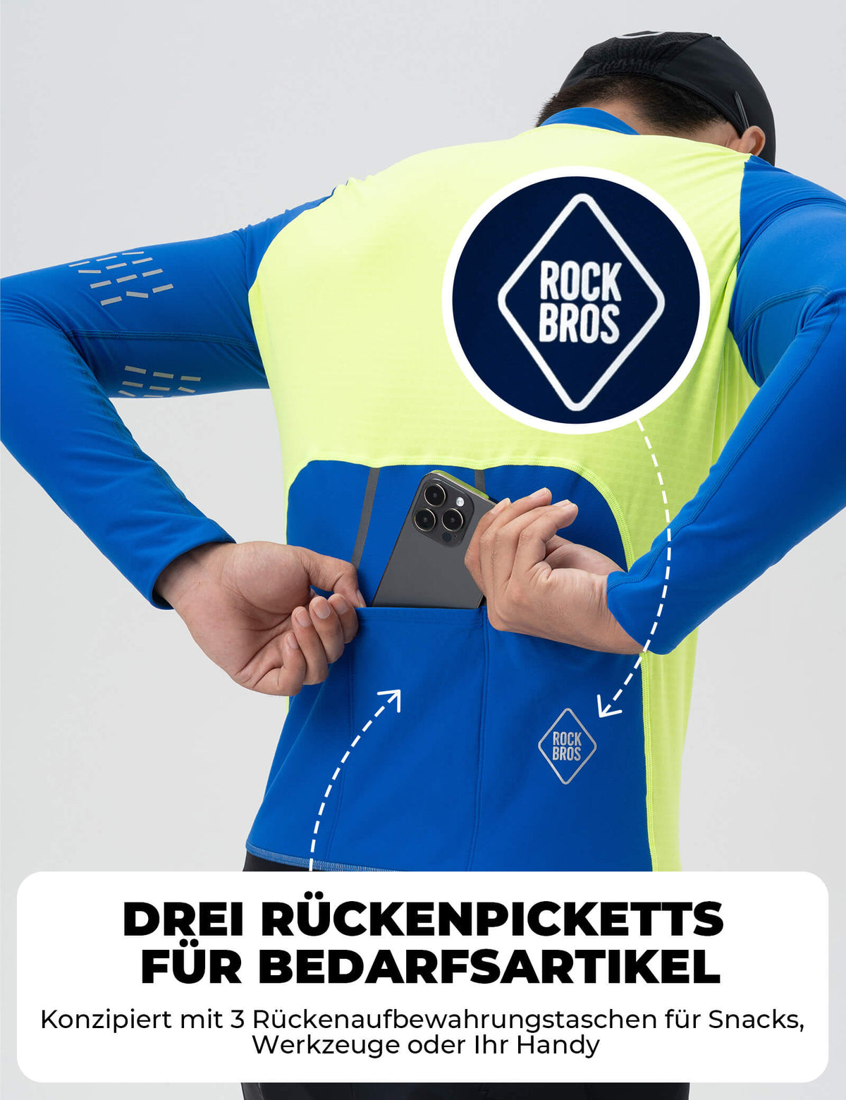 ROCKBROS Fietstrui Lange Mouw Heren Winter Warm Fleece Radtriki Ademend Elastisch Met 3 Zakken en Reflecterend
