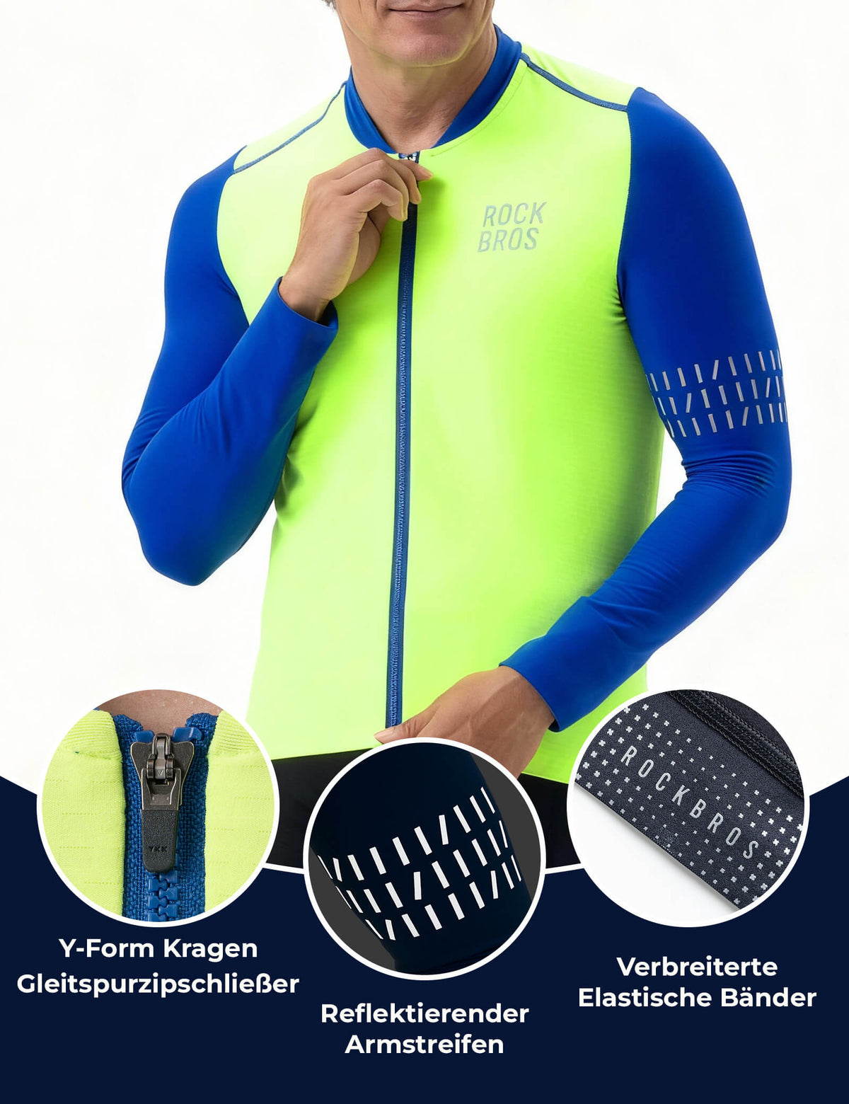 ROCKBROS Fietstrui Lange Mouw Heren Winter Warm Fleece Radtriki Ademend Elastisch Met 3 Zakken en Reflecterend