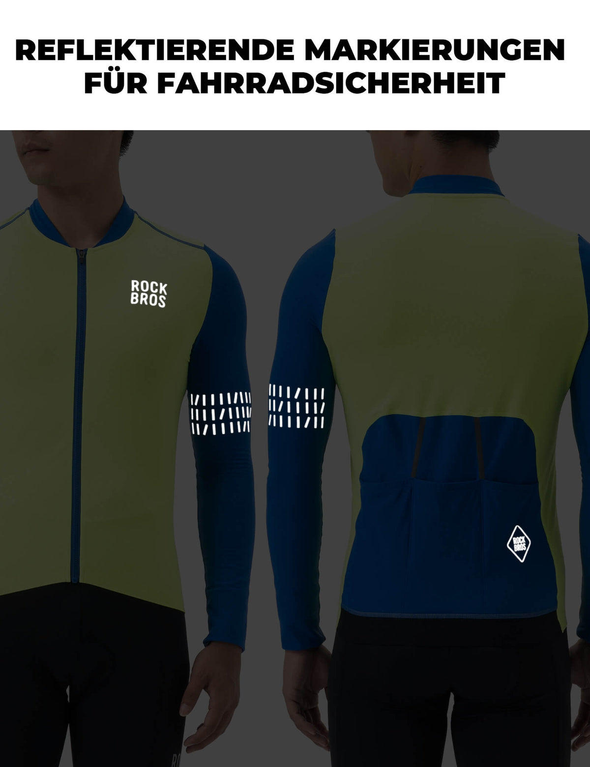 ROCKBROS Fietstrui Lange Mouw Heren Winter Warm Fleece Radtriki Ademend Elastisch Met 3 Zakken en Reflecterend