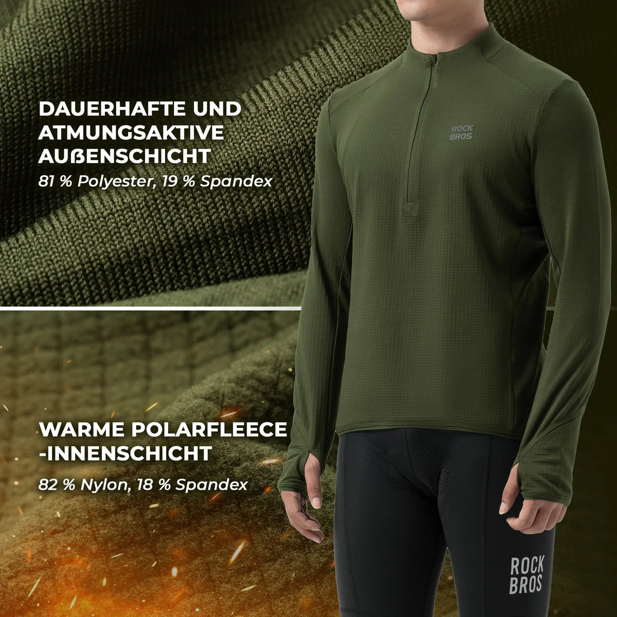 ROCKBROS Fietstrui Wielrentrui Langarm Heren Winter Warm Fleece Snel Drogend Ademend