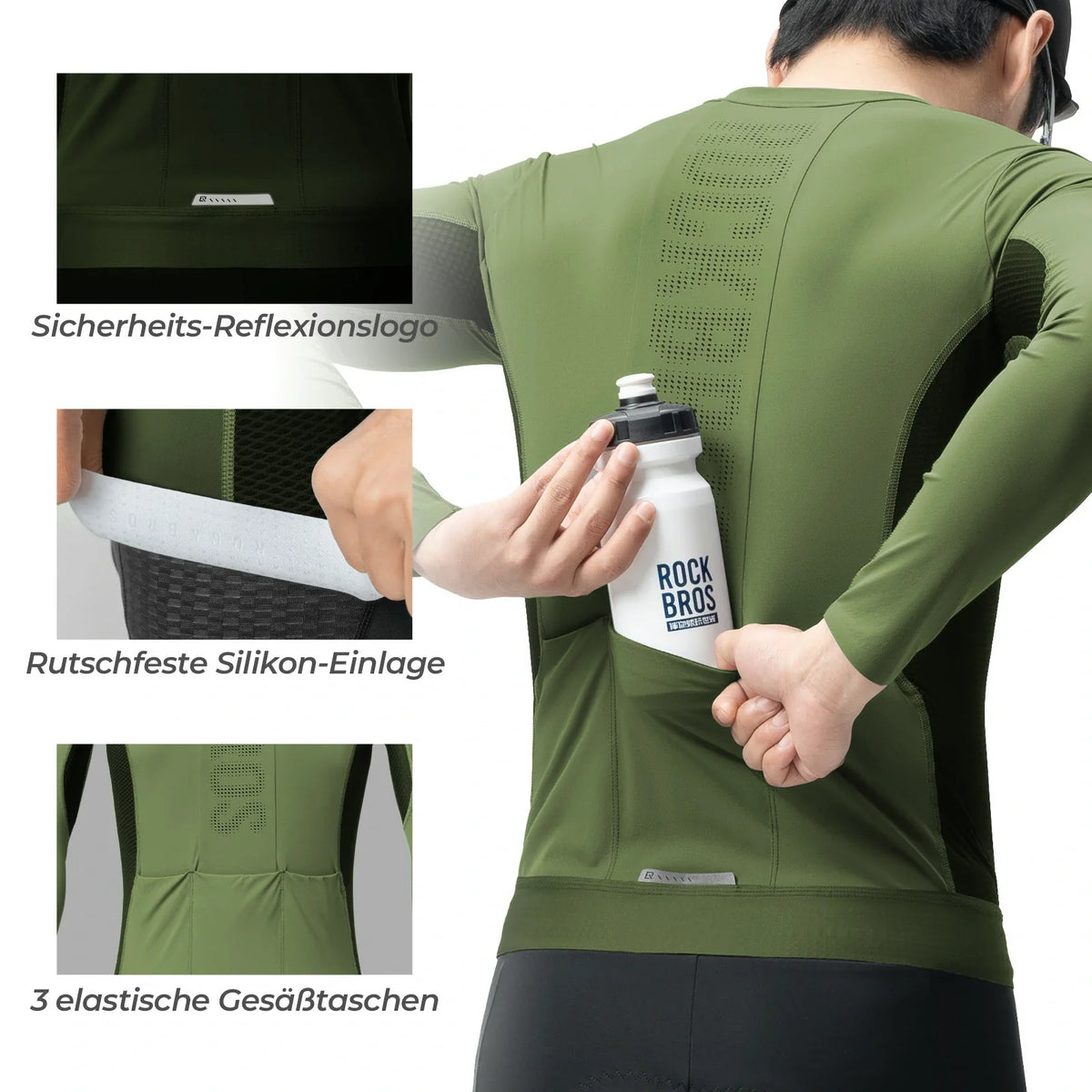 ROCKBROS Fietstrui Wielrentrui Lange Mouw Heren, Ademend en Snel drogend, Elastisch